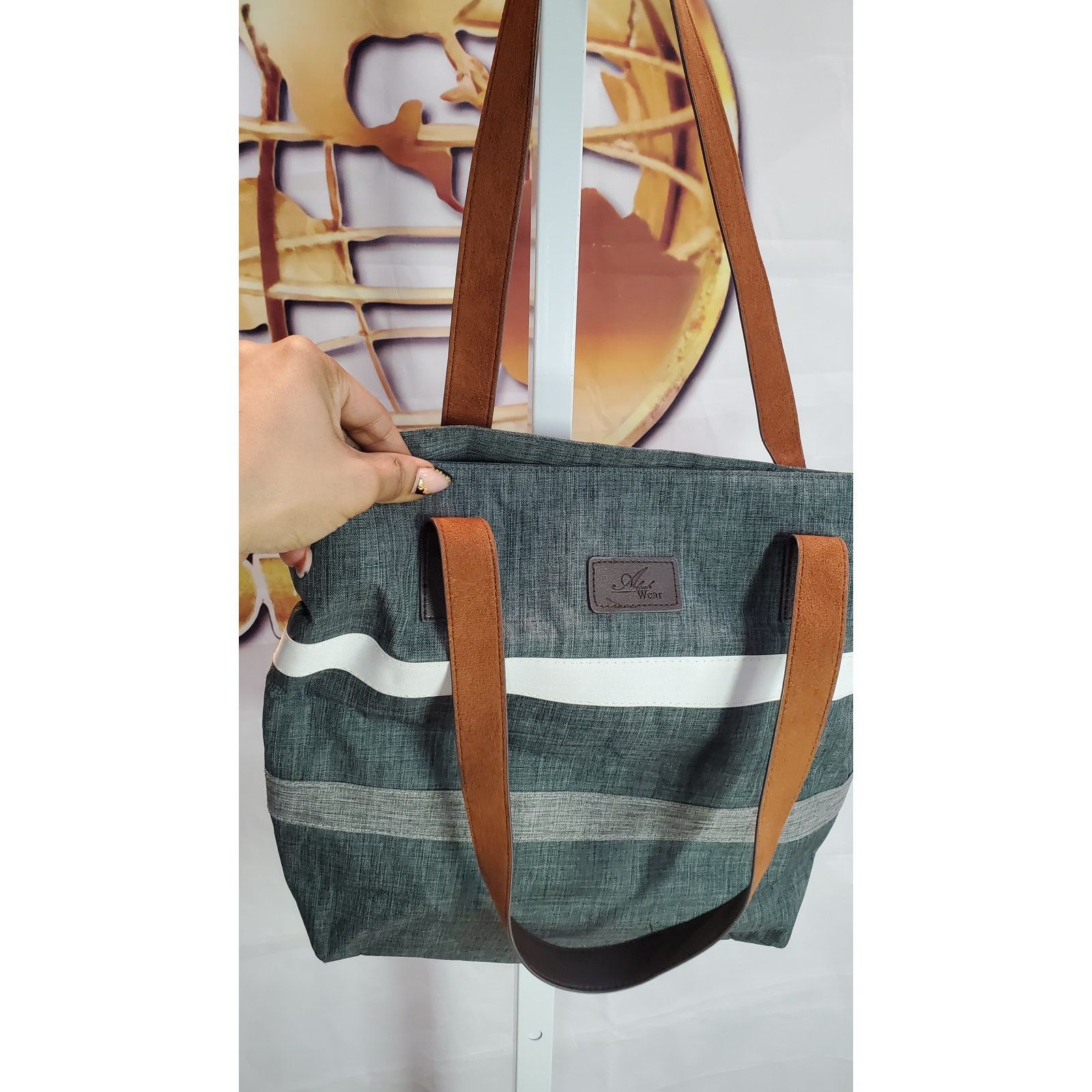 Other Aleah Wear Green White Gray Tote Bag Size ONE SIZE - 7 Thumbnail