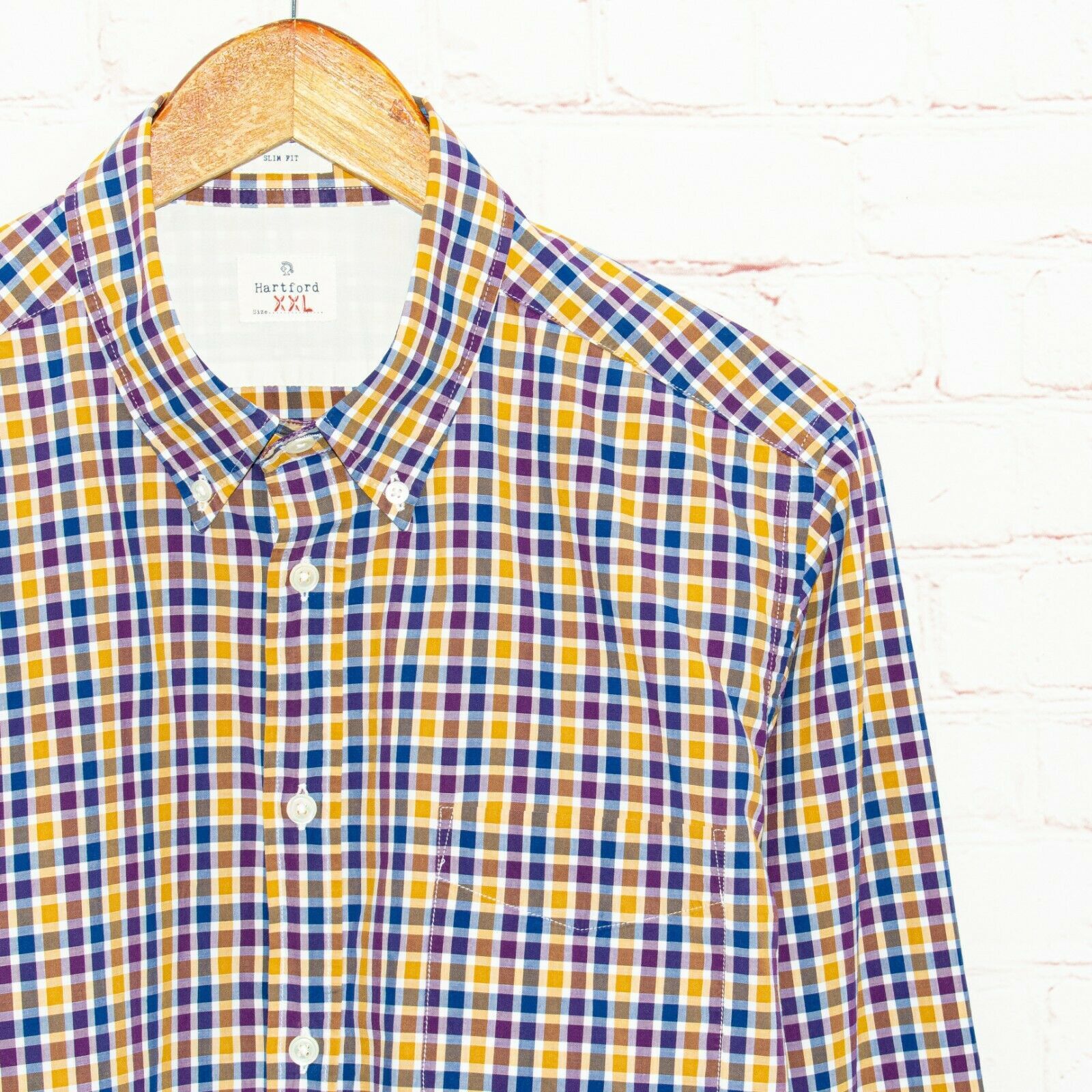 Hartford Hartford Size 2XL Slim Fit Button up Shirt Yellow Blue Check Size US XXL / EU 58 / 5 - 4 Thumbnail