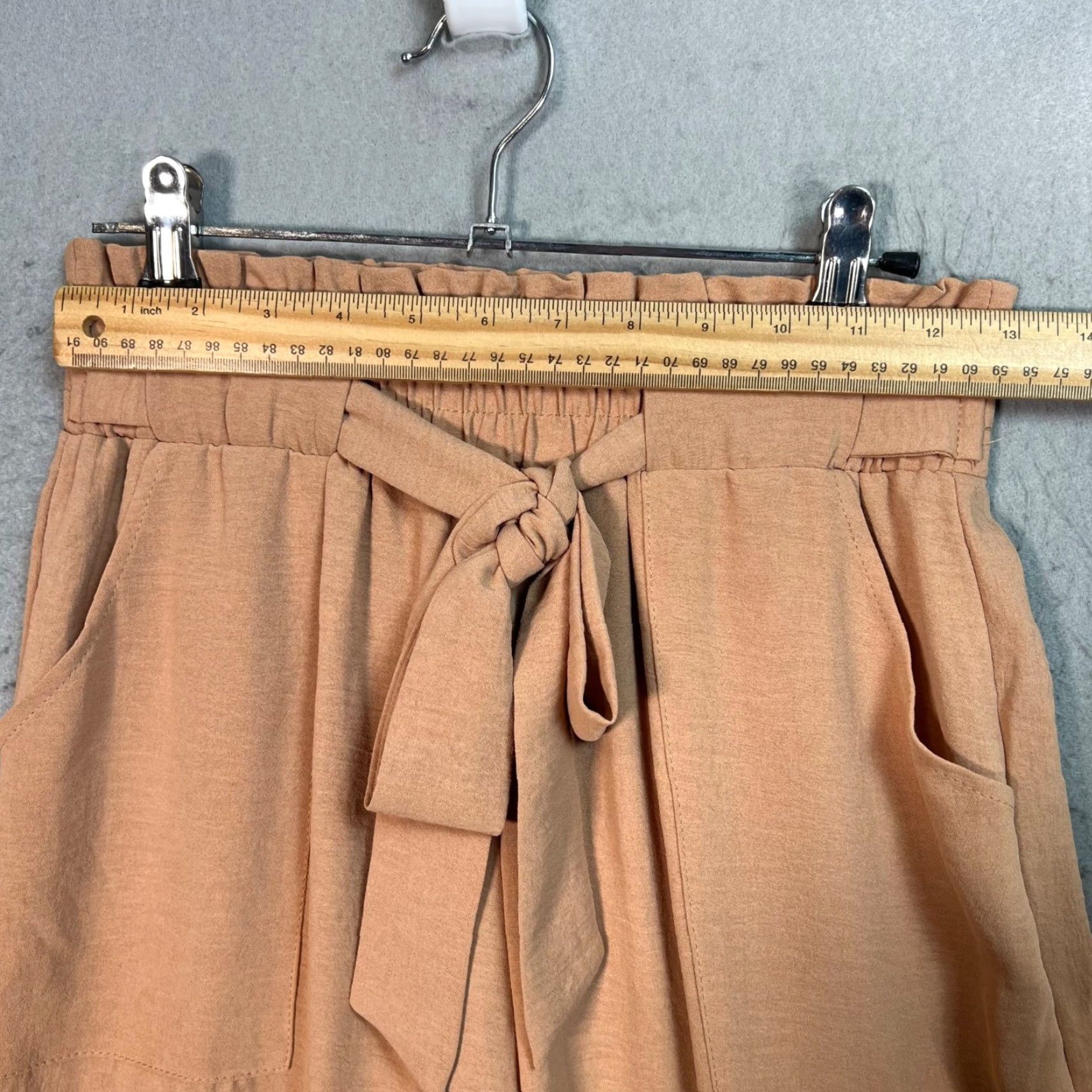 Vintage Iwollence Womens Small High-Waisted Tan Wide-Leg Pants With Tie Waist & Pockets Size 28" / US 6 / IT 42 - 5 Thumbnail