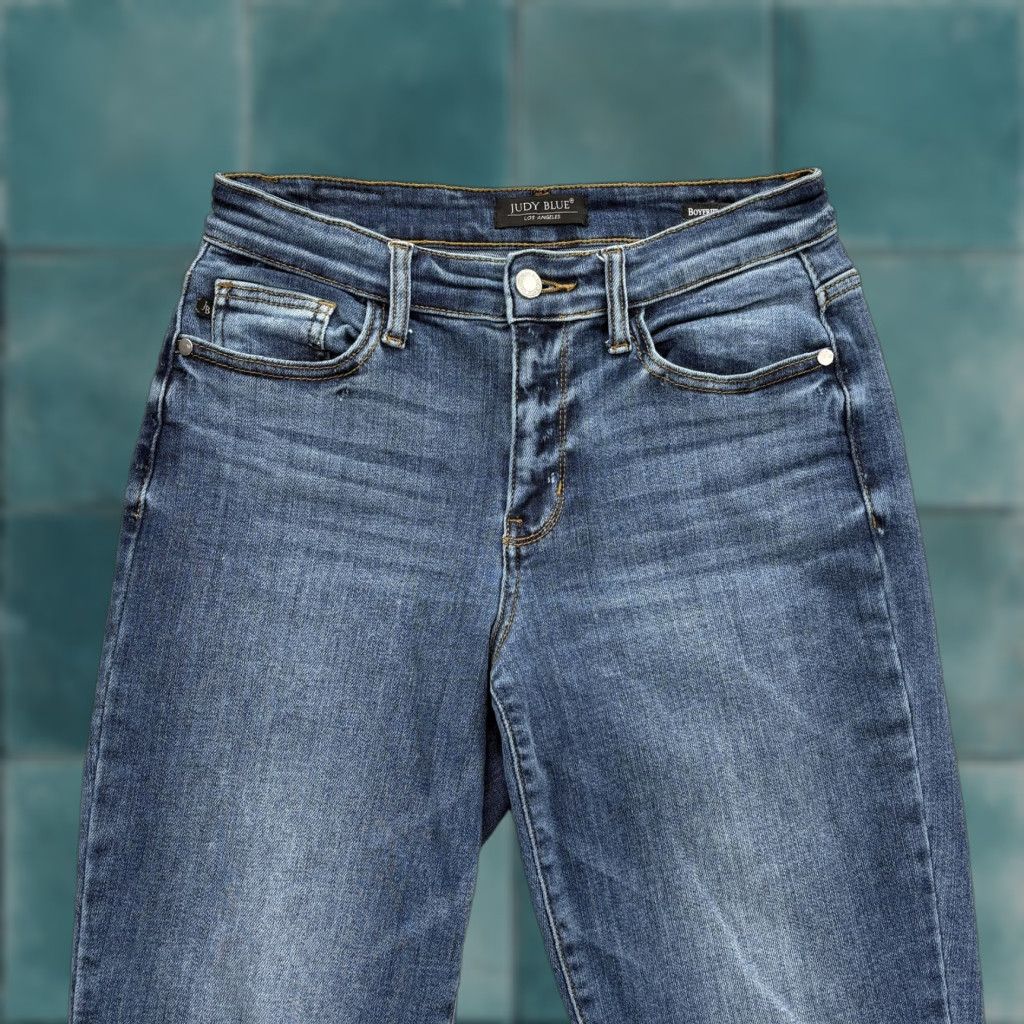 Denime Judy Blue Jeans Womens 3/26 Blue Medium Wash Mid Rise Fringe Denim Boyfriend Style Jeans Stretch 5-Pocket Zip Rise Mid-Relaxed Womens Jeans Blue Size 26" / US 2 / IT 38 - 1 Thumbnail