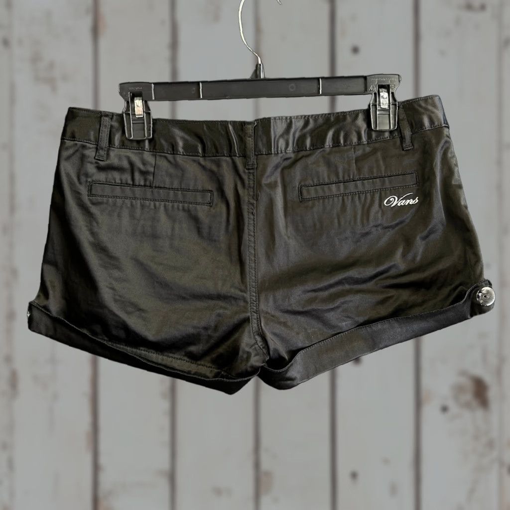 Vans VANS Vintage 90s Skater Short Womens Black Satin 2” Inseam Cuffed Denim 7 Button Zipper Pockets Adult Women Size 28" / US 6 / IT 42 - 1 Thumbnail