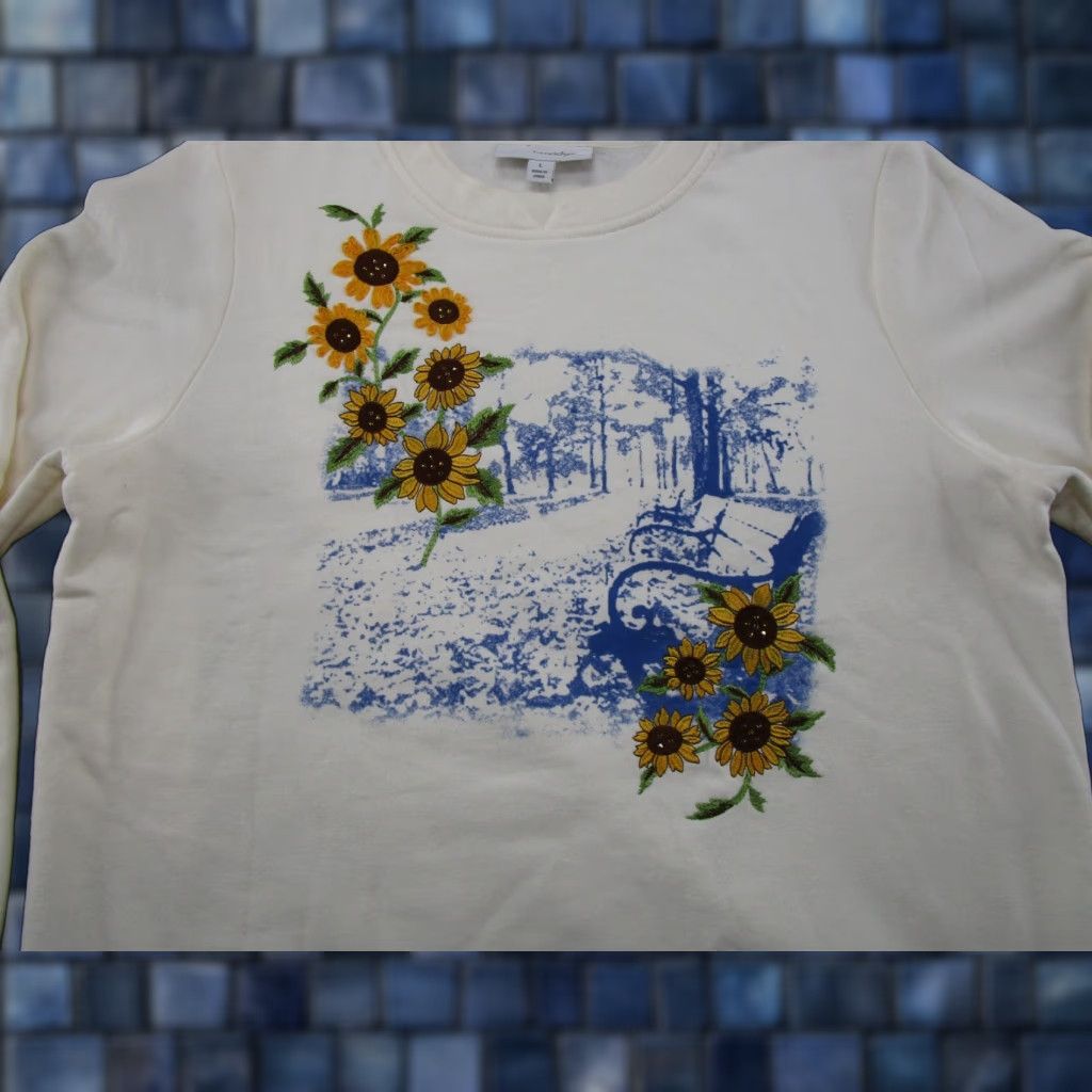 Sunflower VINTAGE Breckenridge Embroidered Sunflower Floral Pullover Sweatshirt Size L Grandma Y2K Size L / US 10 / IT 46 - 1 Thumbnail