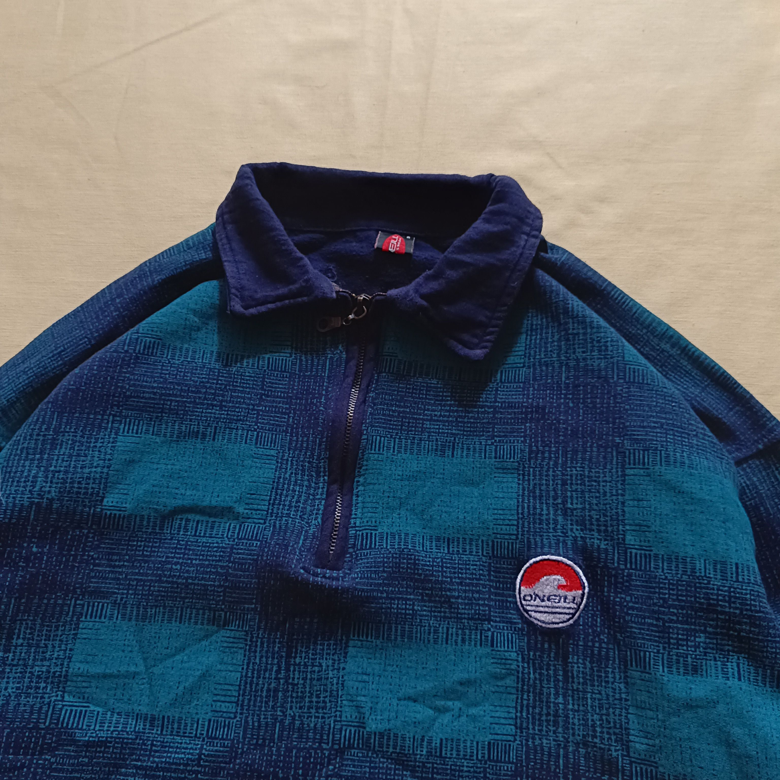 O'Neill Vintage 80s 90s O'neill Plaid Quarterzip Petrol Blue XL Size US XL / EU 56 / 4 - 9 Thumbnail