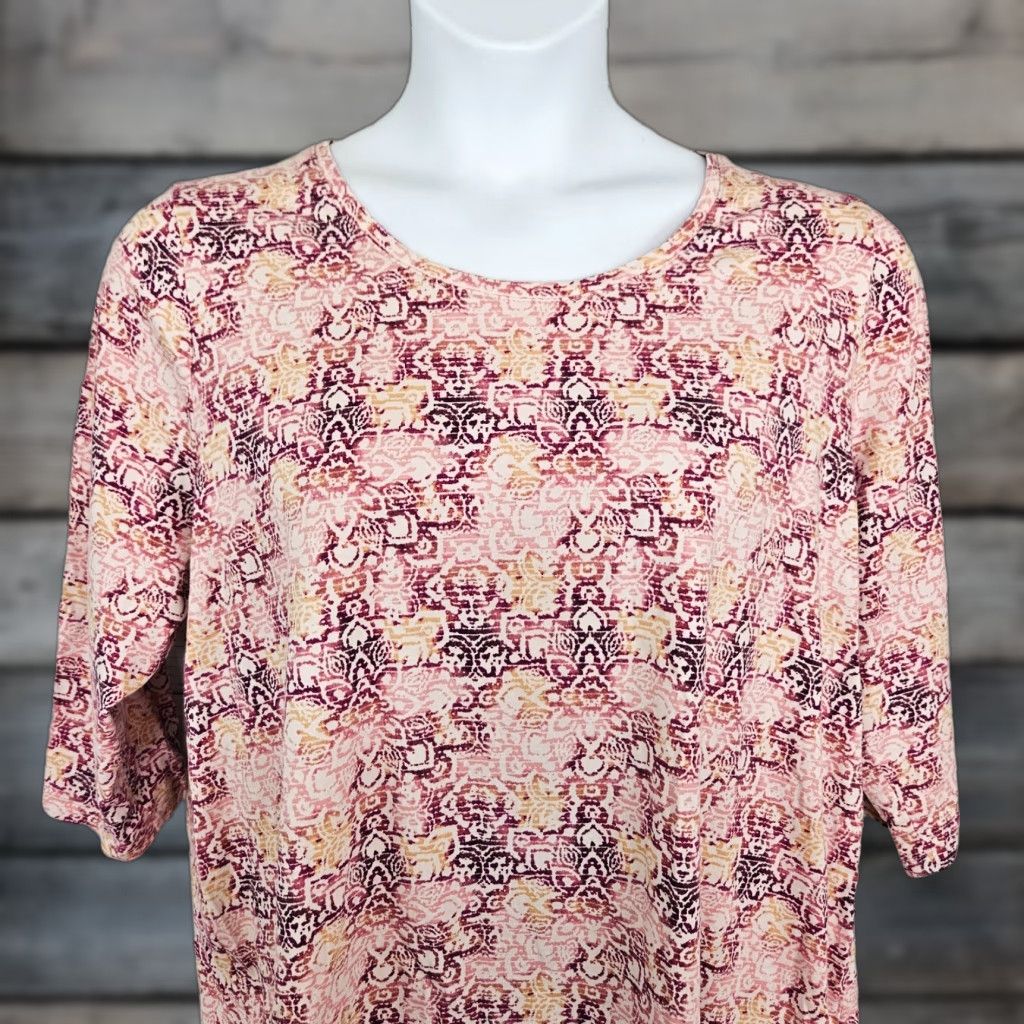 Vintage Catherines Womens Printed Top Sz 0X Pink 3/4 Sleeve Cotton Blend Size XL / US 12-14 / IT 48-50 - 1 Thumbnail