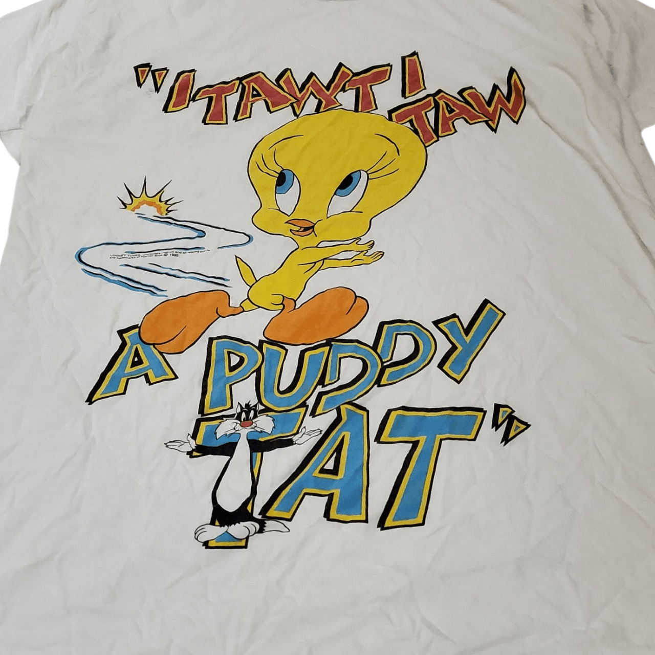 Warner Bros 1995 90s Tweety Bird & Sylvester the Cat T-Shirt *OSFA/2XL* Size US XXL / EU 58 / 5 - 2 Thumbnail