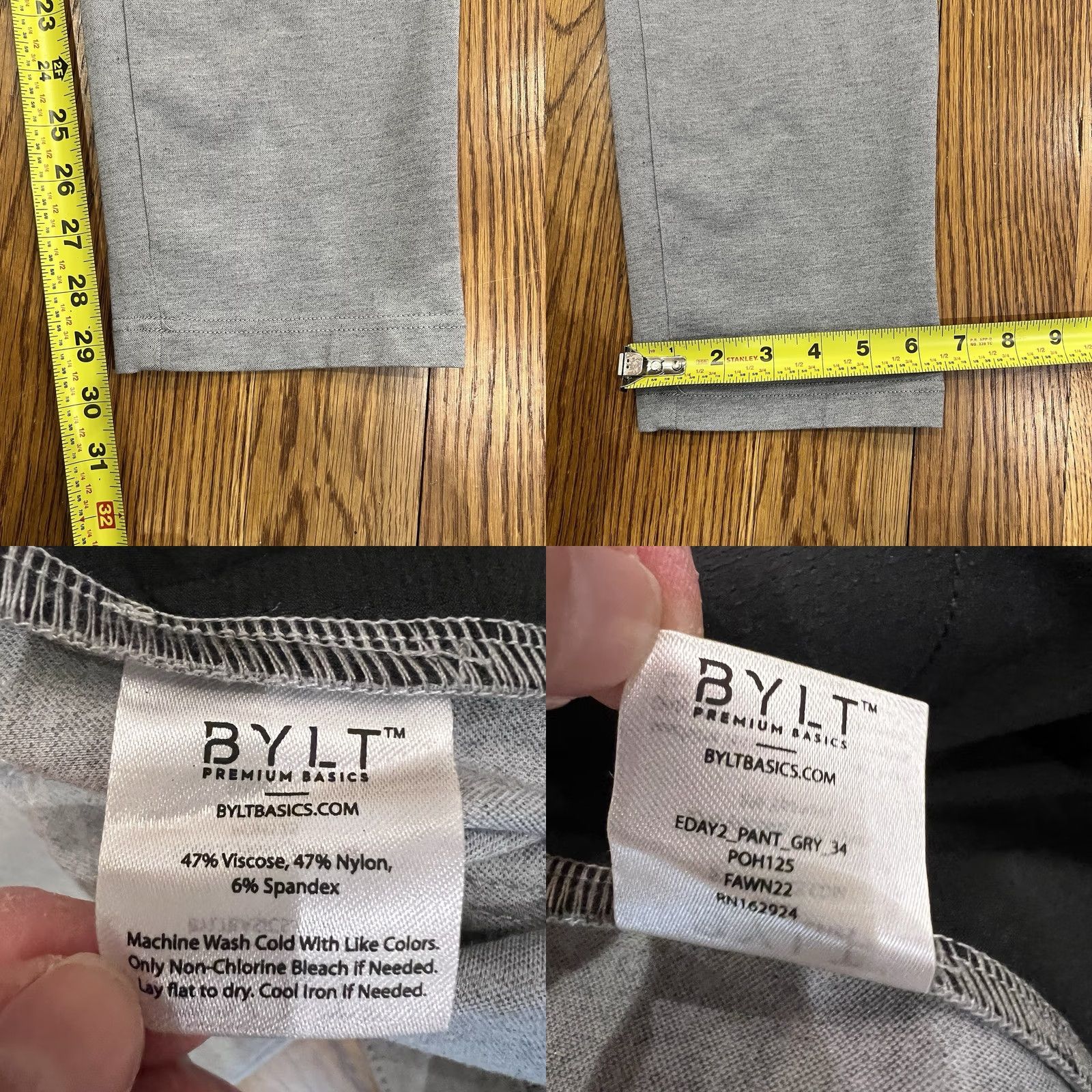 Vintage BYLT Everyday Pant 2.0 Slim Fit Chino Pants Mens 34 Gray 34x30 Tapered Flat Front Zip Pocket Slas h Pockets Casual Size US 34 / EU 50 - 9 Thumbnail