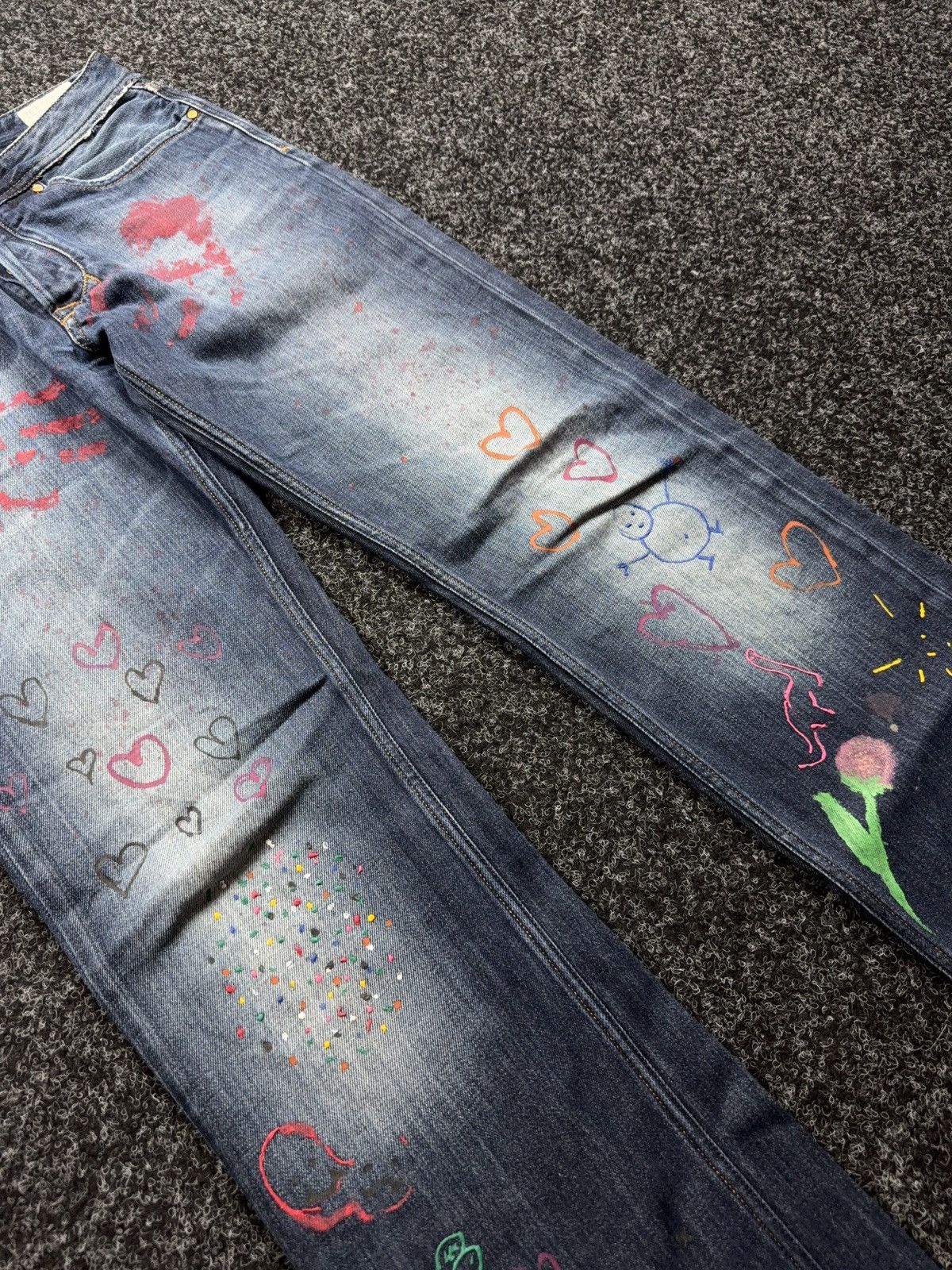 Diesel 00s Diesel Larkee Distressed Punk Custom Painted Y2K Jeans Size US 31 - 6 Thumbnail
