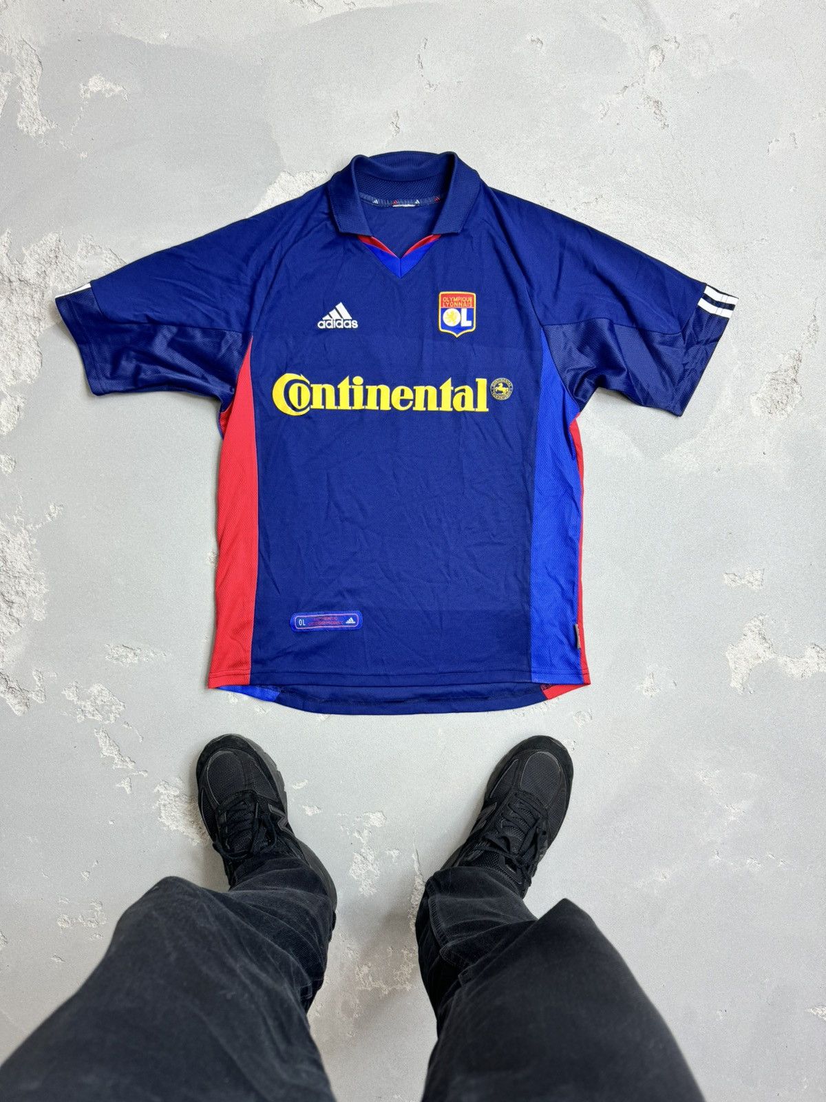 image of Soccer Jersey x Umbro 2001-2002 Olympique Lyonnais Lyon Adidas Away Shirt in Blue (Size Medium)
