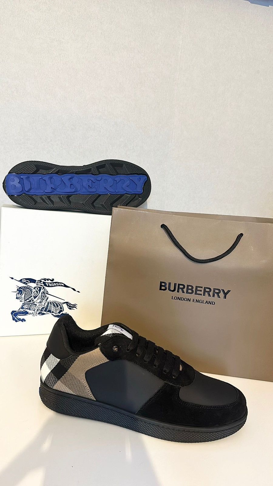 Burberry Burberry Low-Top Sneakers – Check Panel – Black – OG All Size US 9.5 / EU 42-43 - 3 Thumbnail