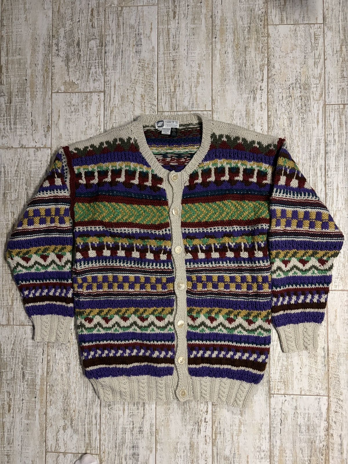 Other Vintage Solana Hand Knitted Wool Sweater Cardigan Size US L / EU 52-54 / 3 - 1 Thumbnail