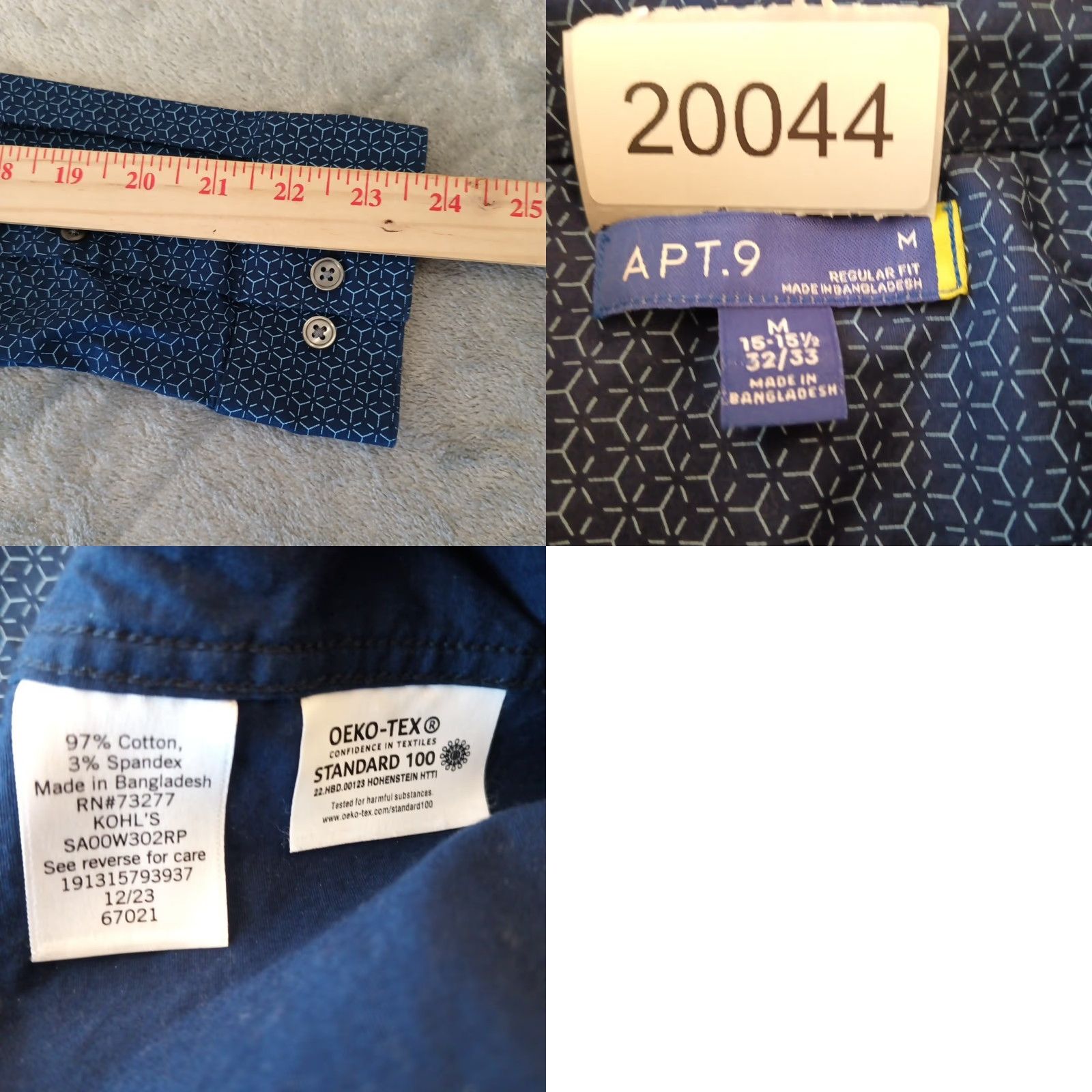 Apt. 9 Apt. 9 Shirt Mens Medium Blue Geometric Long Sleeve Button Up cotton Blend Size US M / EU 48-50 / 2 - 8 Thumbnail