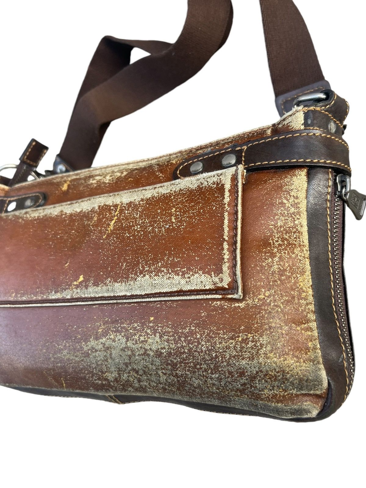 Japanese Brand Lin-ku Japan Distressed Waxed Patina Leather Cargo Bag Sling Size ONE SIZE - 9 Thumbnail