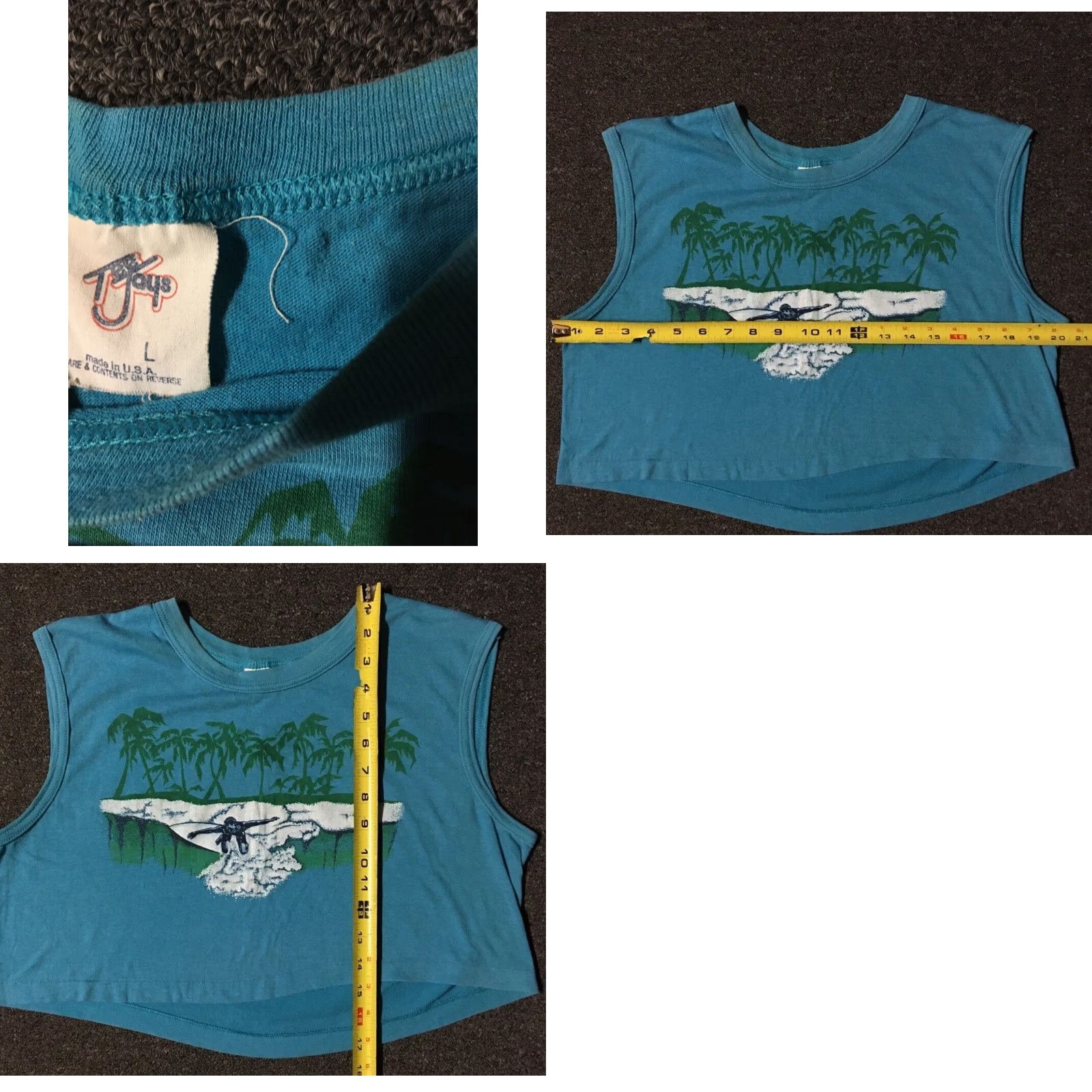 Vintage Vtg 80s Surf Faded Cropped Sleeveless Shirt L USA Blue Size L / US 10 / IT 46 - 8 Thumbnail