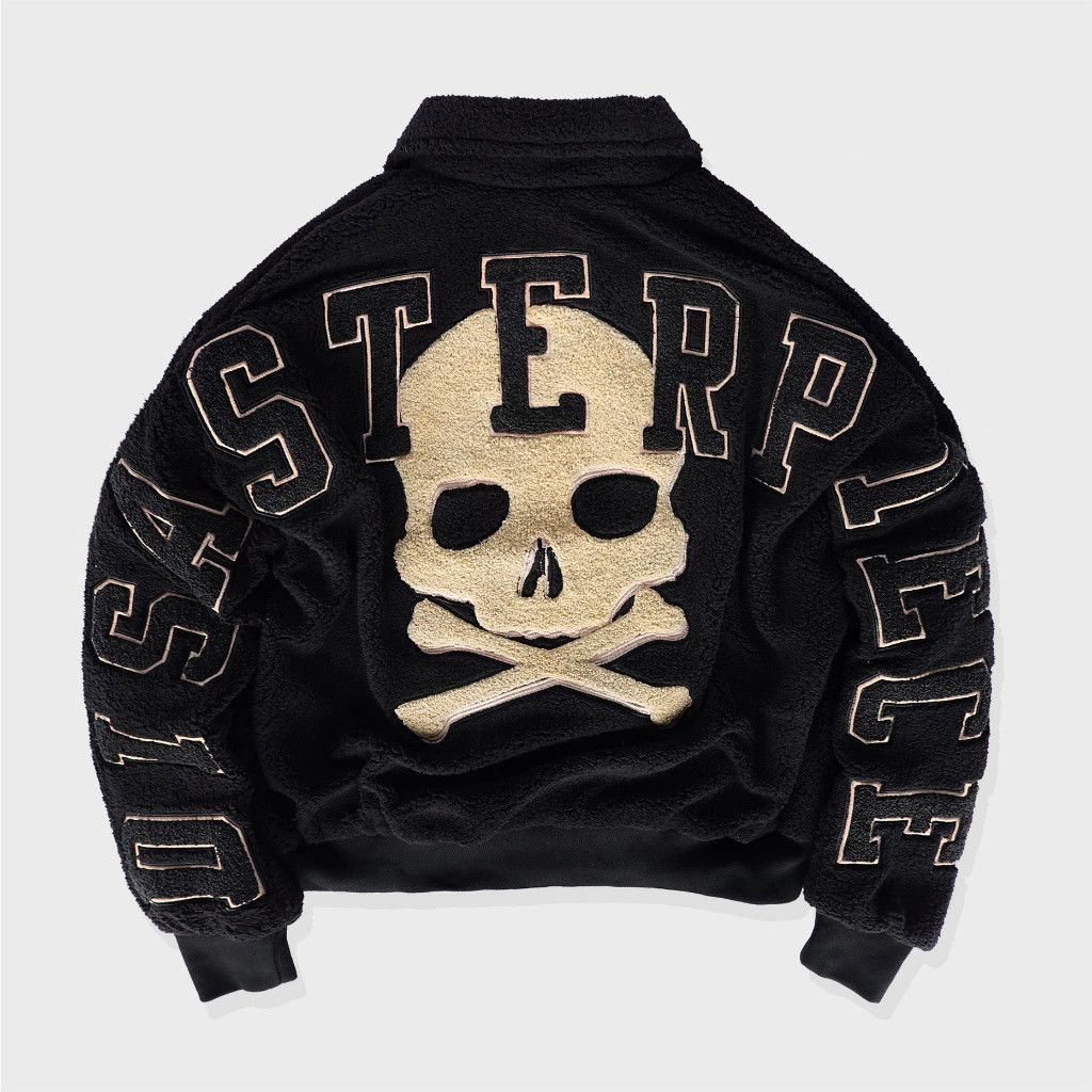 image of Bomber Jacket x Varsity Jacket Sherpa Jacket Disaterpiece Embroidery Big Size in Black, Men's