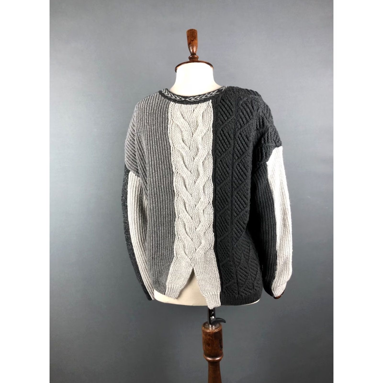 Desigual Desigual Women's Sweater Gray Cotton Blend Floral Cable-Knit Crew Neck Pullover Casual Size M Womens Size M / US 6-8 / IT 42-44 - 3 Thumbnail
