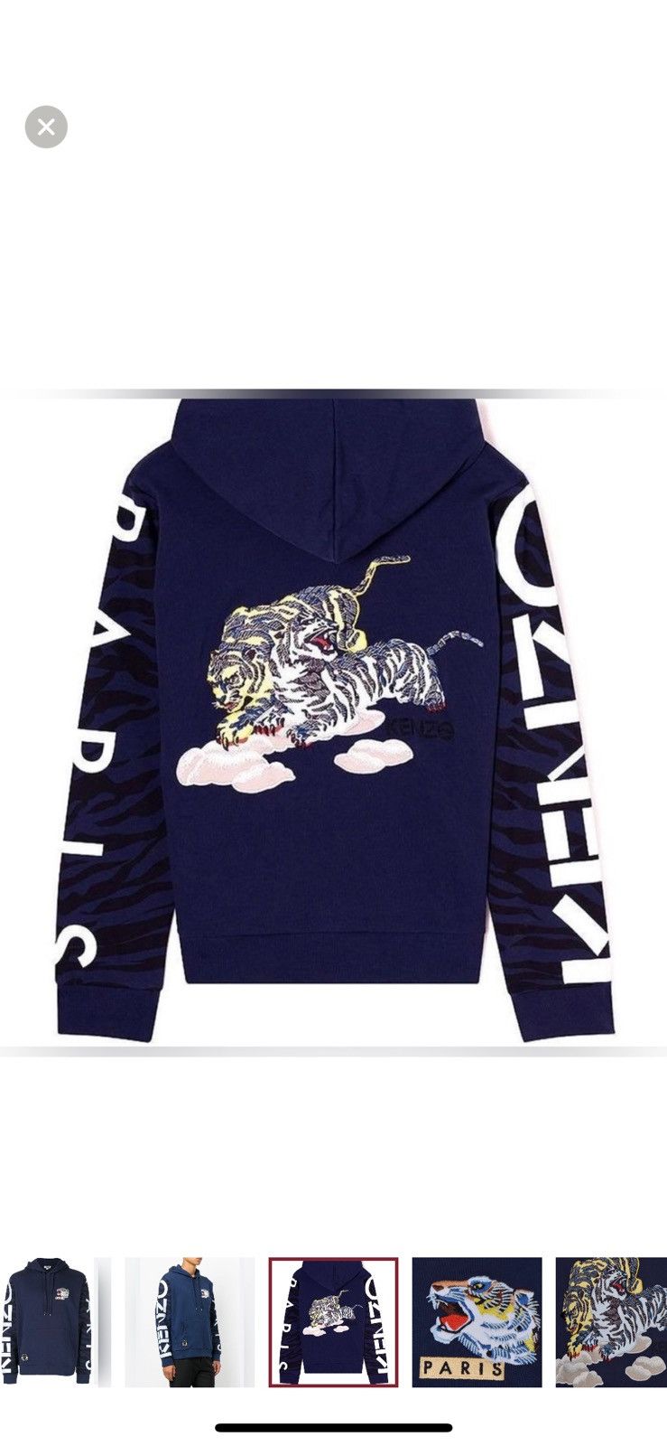 image of Kenzo Embroidered Tiger Pullover Hoodie in Navy, Men's (Size XL)