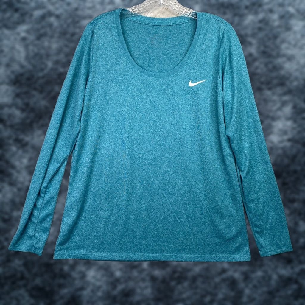 Nike Nike Dri-FIT Running Shirt L Blue Scoop Neck Long Sleeve Lightweight Stretch Size L / US 10 / IT 46 - 1 Thumbnail