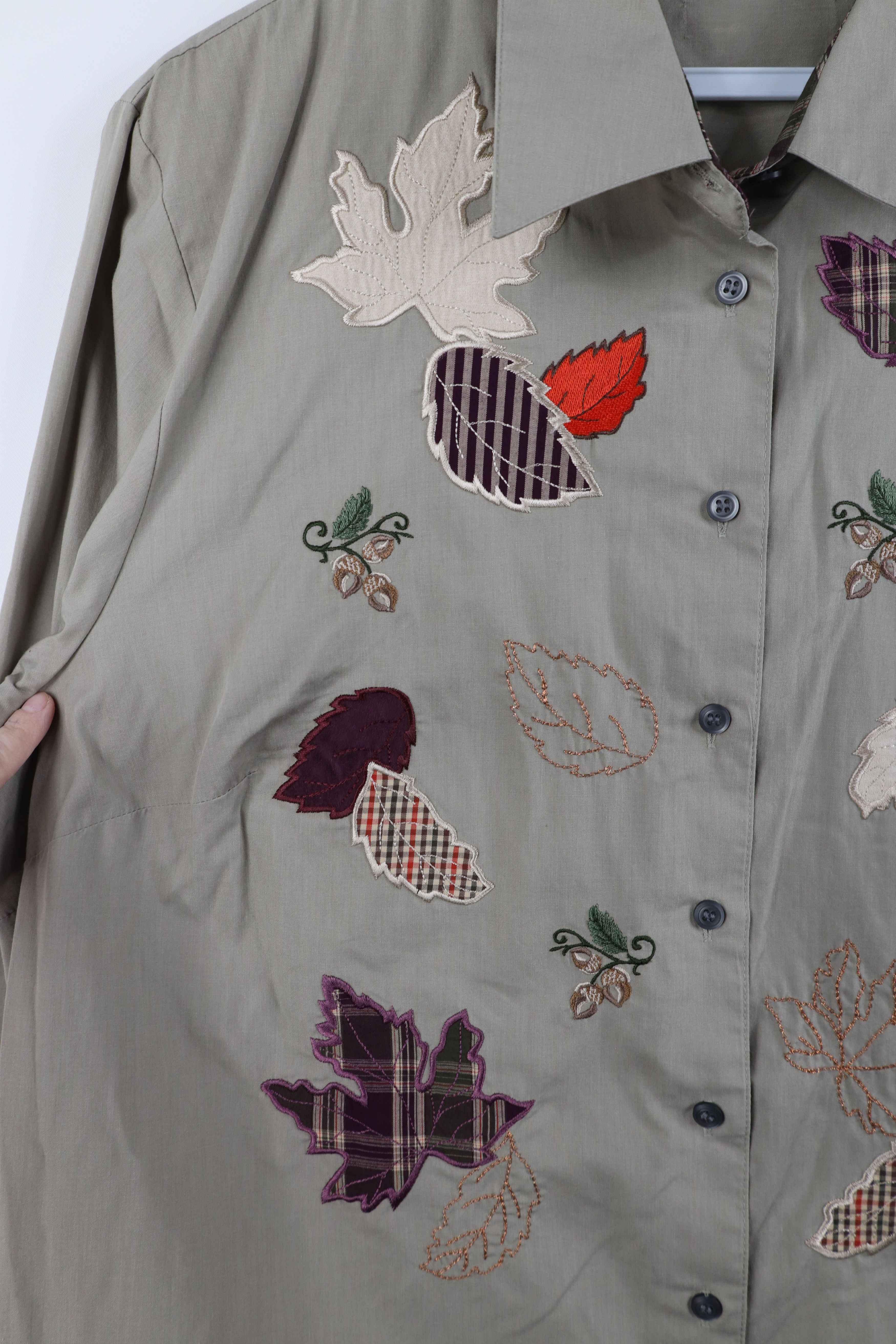 Vintage Vintage 90s Streetwear Fall Leaf Collared Button Shirt Beige Size XL / US 12-14 / IT 48-50 - 5 Thumbnail