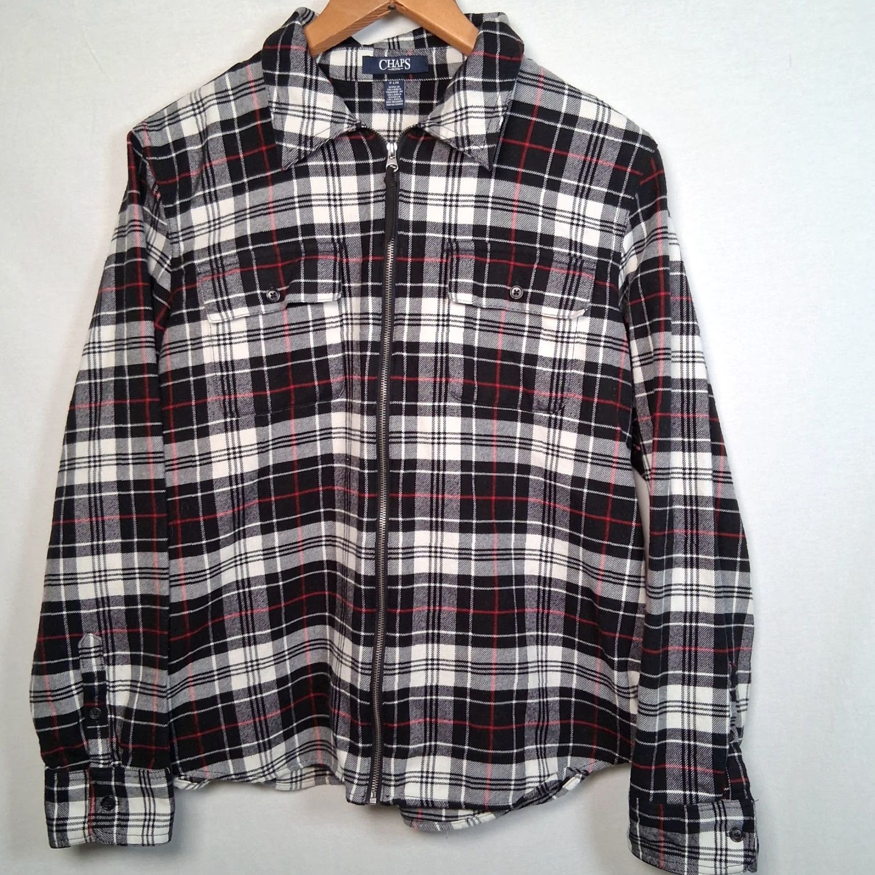 Chaps Reworked Handmade Cat Patch Flannel Shirt Women PS Petite Large Zip Black Plaid Knit? Size S / US 4 / IT 40 - 2 Thumbnail