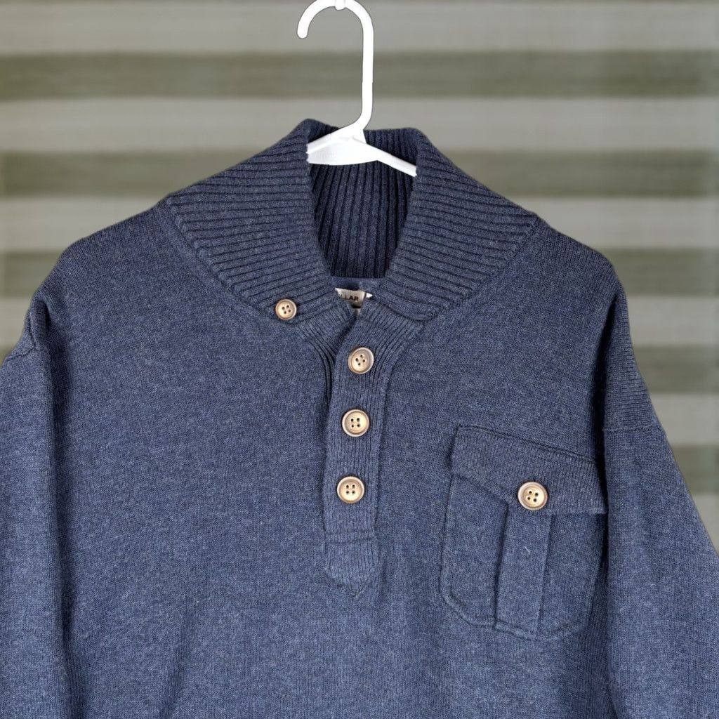 Peter Millar Peter Millar Sweater Mens 2XL Blue Merino Wool-Cotton Henley Elbow Patch Pocket Shirt Size US XXL / EU 58 / 5 - 1 Thumbnail