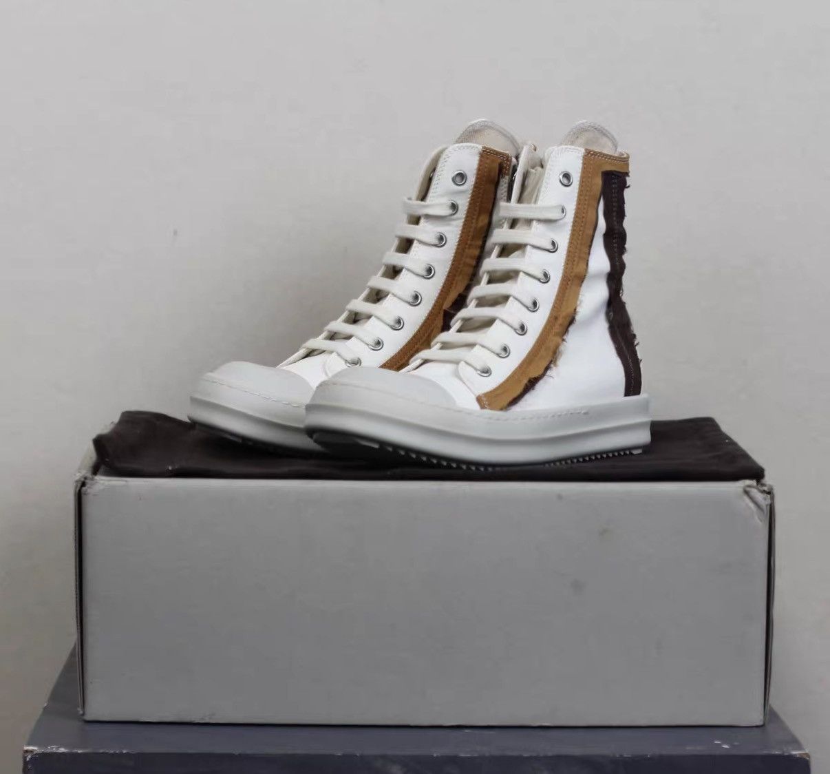 Rick Owens Rick Owens DRKSHDW High-Top Nylon & Silk Panel Sneakers Size US 5 / IT 35 - 1 Thumbnail