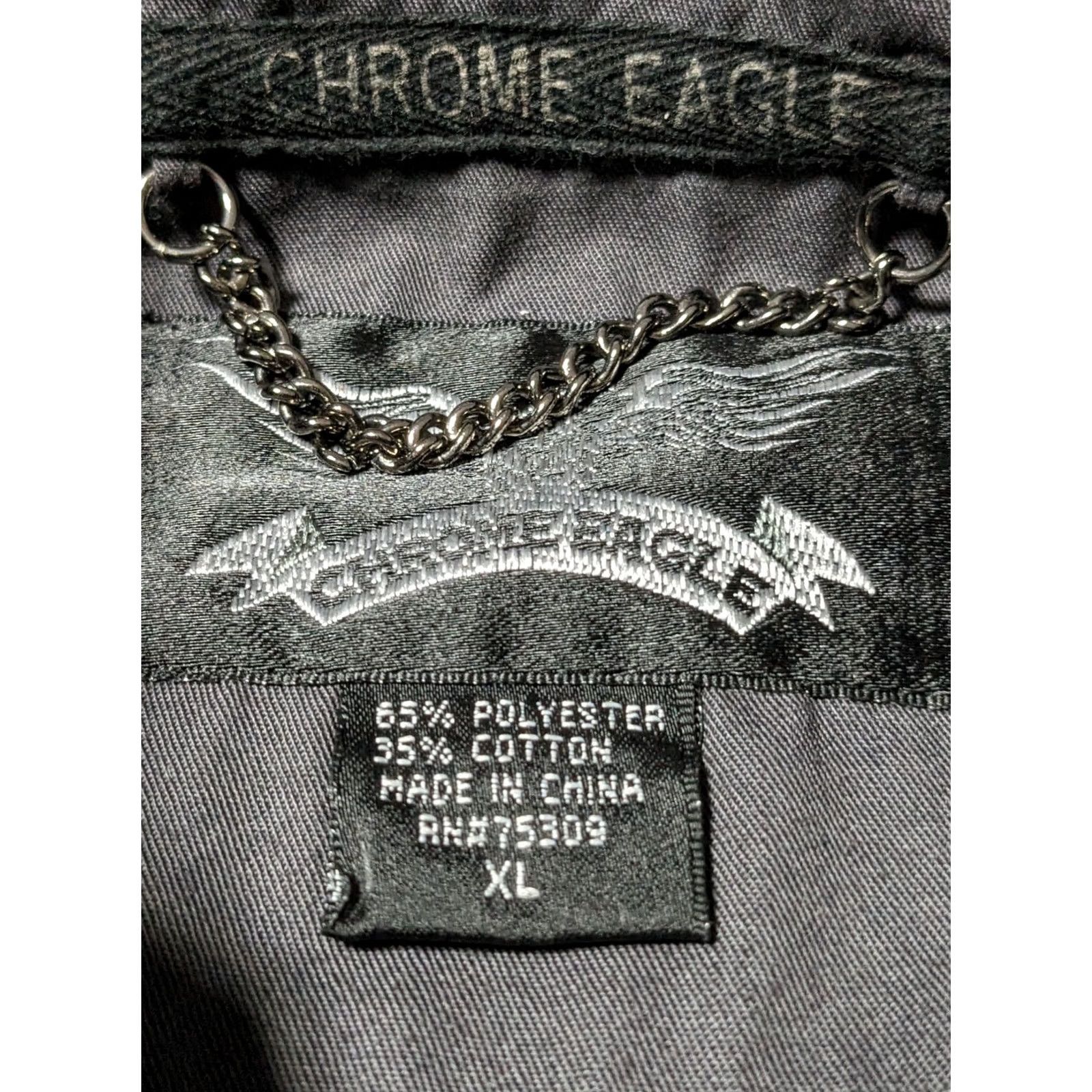 Vintage CHROME EAGLE Shirt Men XL Gray Snap Button Embroidered Moto Mechanics Short Sleeve Cotton Blend Size US XL / EU 56 / 4 - 5 Thumbnail
