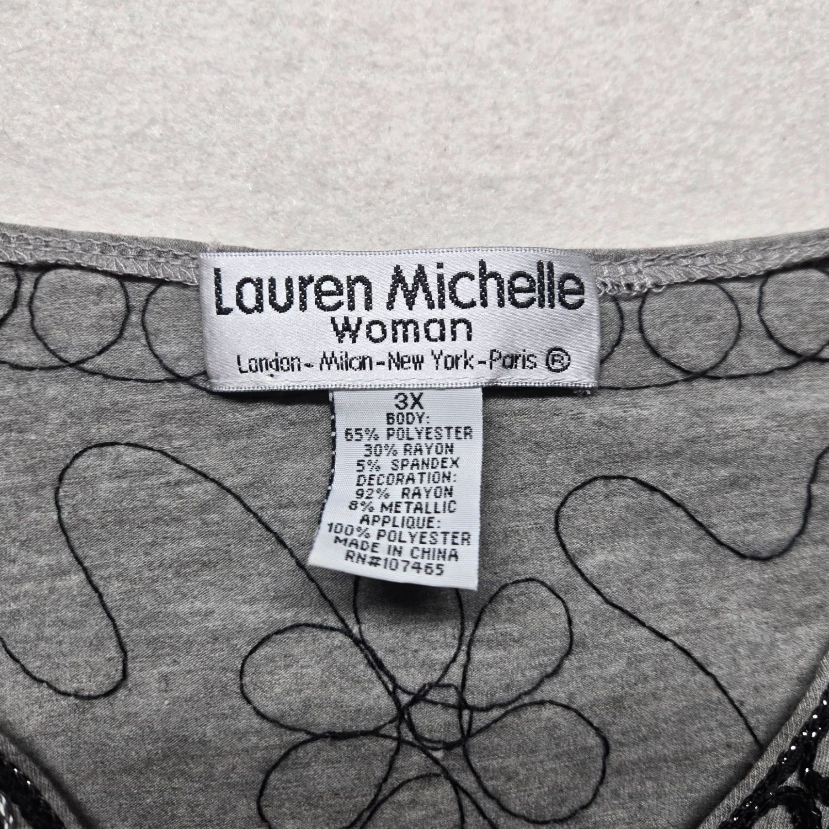 Vintage Lauren Michelle Shirt Womens 3X Gray Floral Embroidered Sleeveless Knit Blouse Summer Spring Fall Winter Plus Size Size XXL / US 16-18 / IT 52-54 - 3 Thumbnail