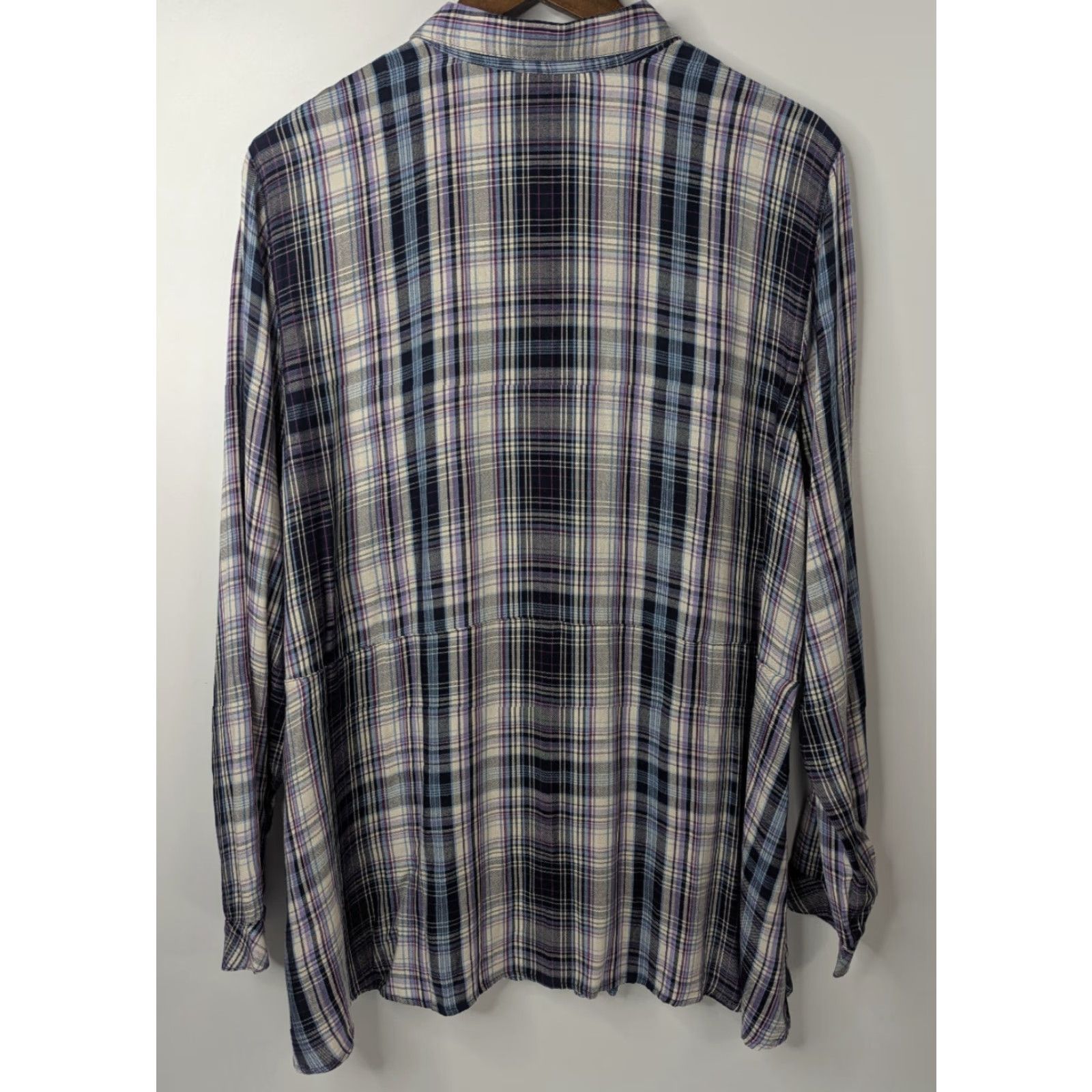 J. Jill J. Jill Tunic Shirt XL Black Purple Button Up Long Sleeve Boho Soft Summer Rayon Size XL / US 12-14 / IT 48-50 - 4 Thumbnail