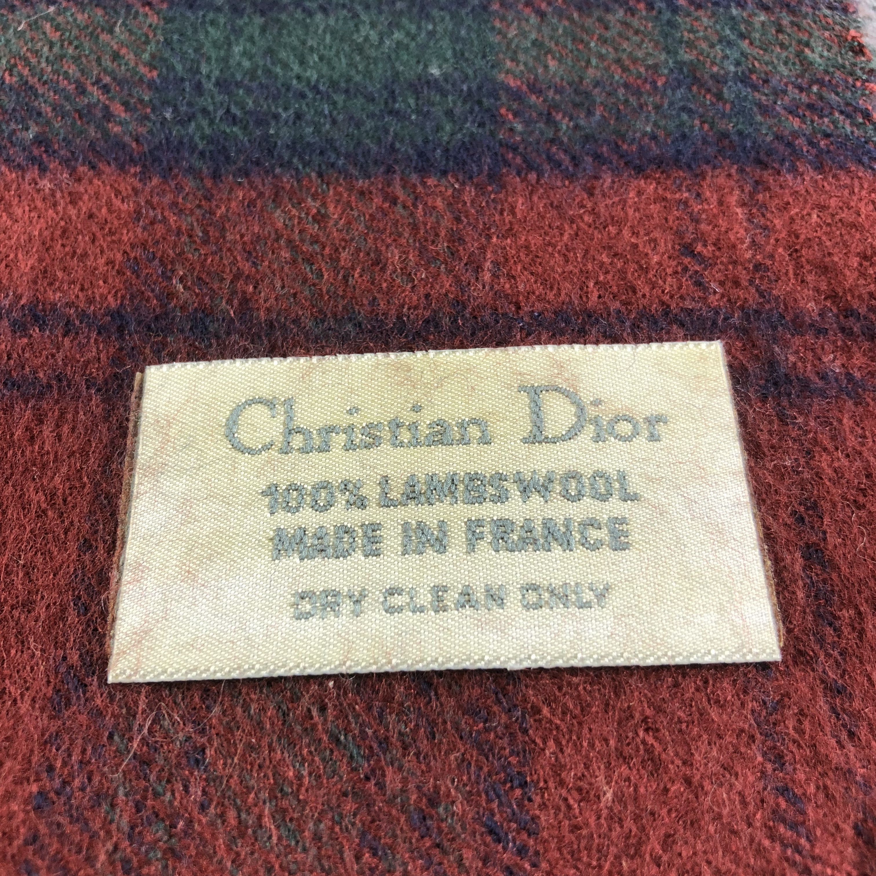 Vintage Christian Dior Tartan Wool Scarf Muffler V1728