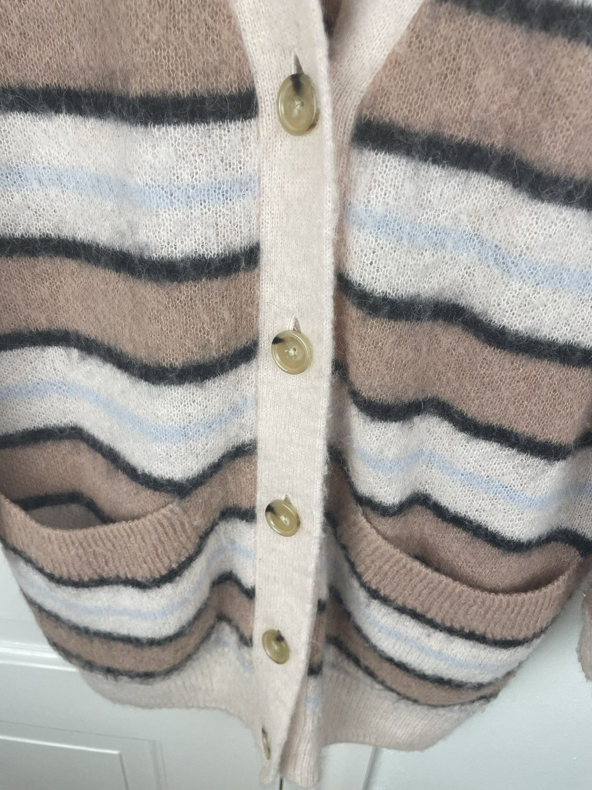 Acne Studios × Designer Acne Studios Keda fluffy Alpaca cardigan sweater striped Size S / US 4 / IT 40 - 11 Thumbnail