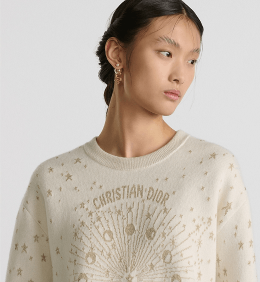 Dior o1w1db10326 514S55 Embroidered Sweater in Ecru/Gold Size M / US 6-8 / IT 42-44 - 4 Thumbnail