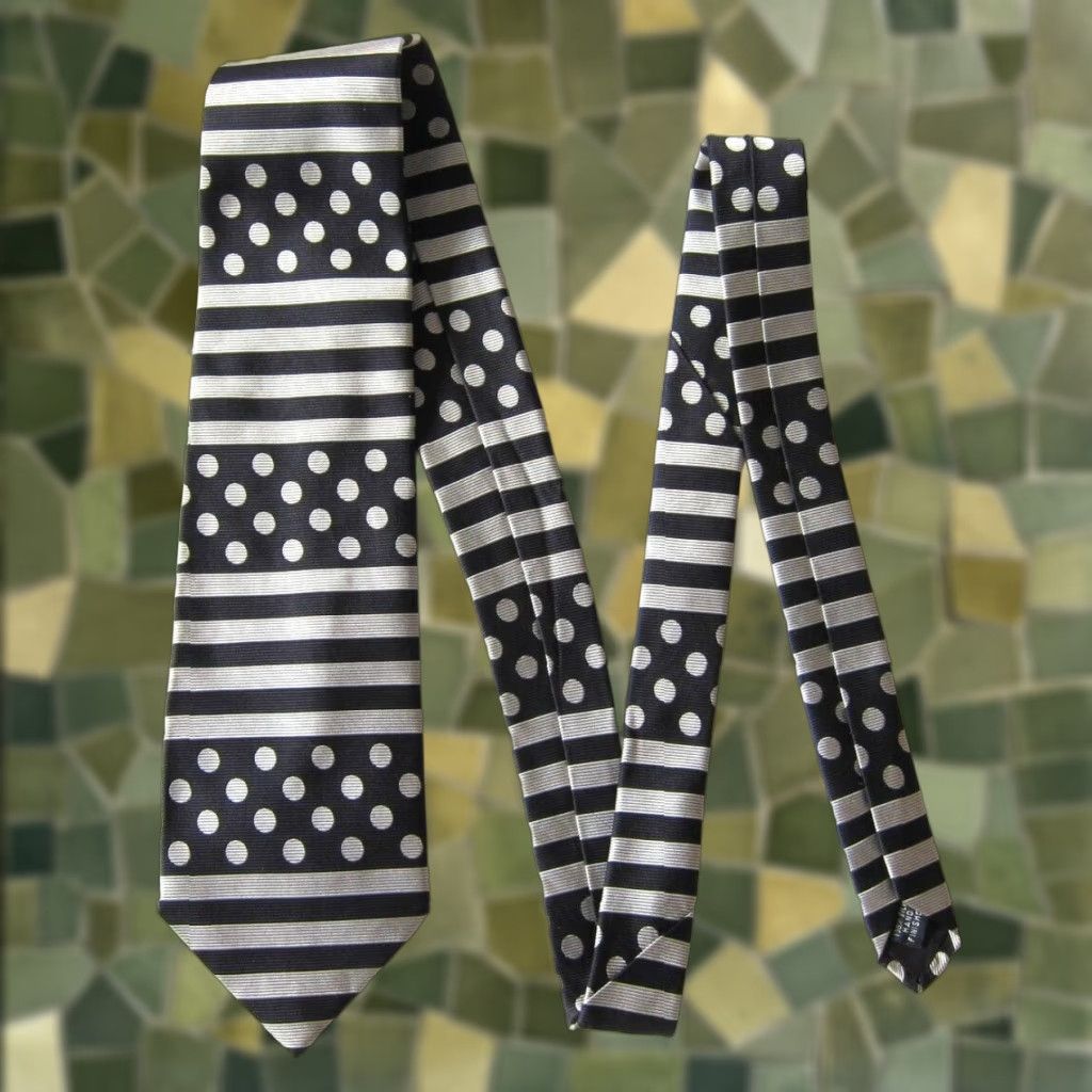 Vintage VINTAGE Keys & Lockwood Made in USA 100% Silk Silver Black Polka Dot Abstract Tie Size ONE SIZE - 1 Thumbnail