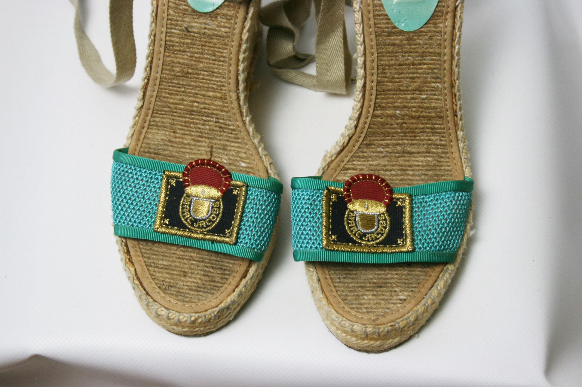 Marc Jacobs Canvas And Mesh Wedge Espadrilles Ankle Wrap Sandals Size US 8 / IT 38 - 3 Thumbnail