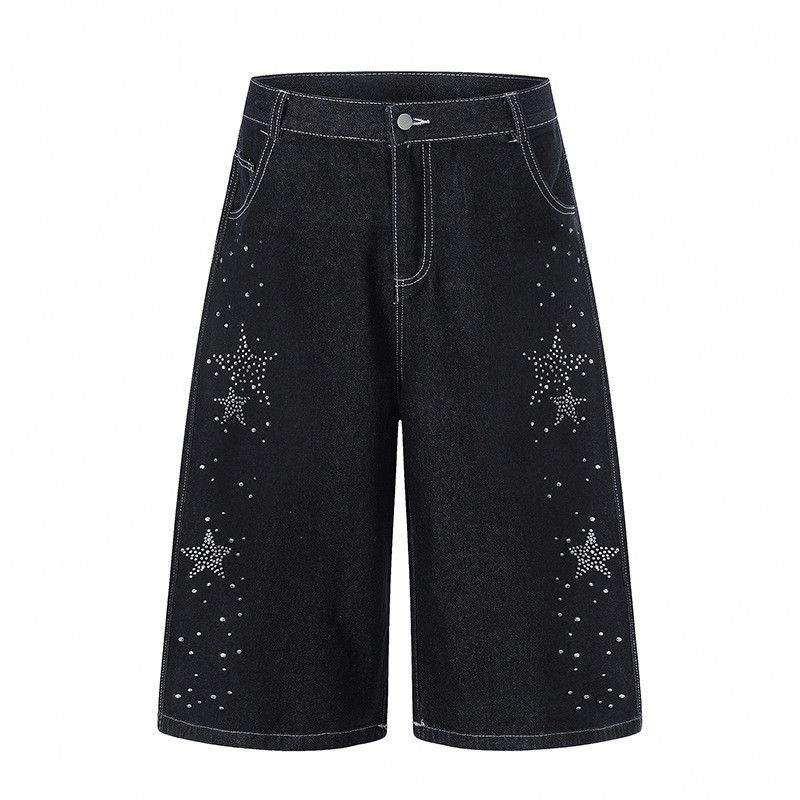 Japanese Brand Retro rhinestone washed distressed straight denim shorts Size US 32 / EU 48 - 1 Thumbnail
