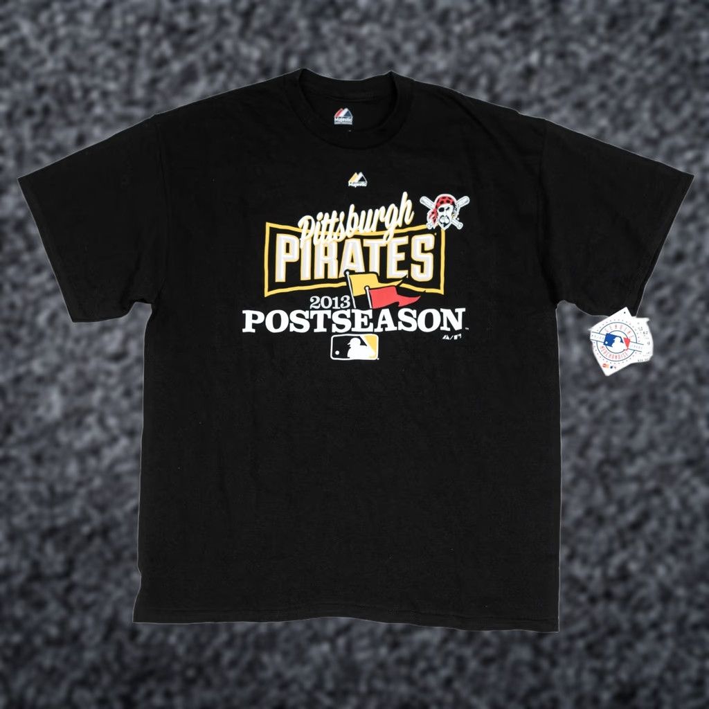 MLB VINTAGE Majestic MLB Pittsburgh Pirates T-Shirt Men XL NWT NWT 2013 Post Season Black Crew Neck Short Sleeve Pirates Logo MLB Sports Size US XL / EU 56 / 4 - 1 Thumbnail