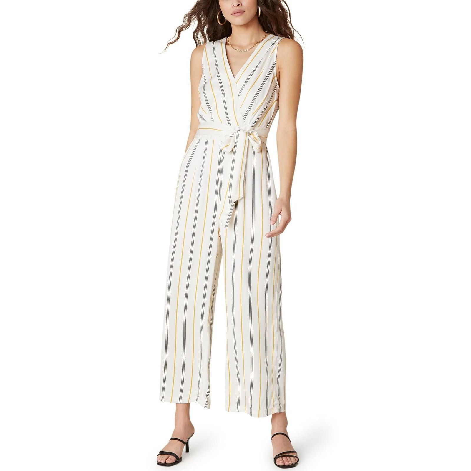 BB Dakota BB Dakota Rayon Belted Jumpsuit - Stripes - White Multi Size 27" / US 4 / IT 40 - 1 Thumbnail