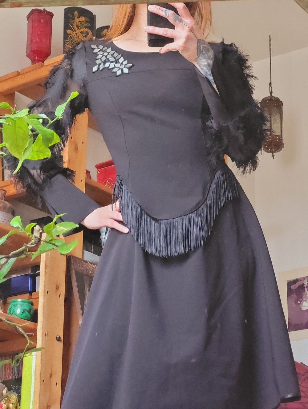 Other Save The Queen Black Long Sleeve Fringe & Feather Dress - S Size S / US 4 / IT 40 - 2 Thumbnail