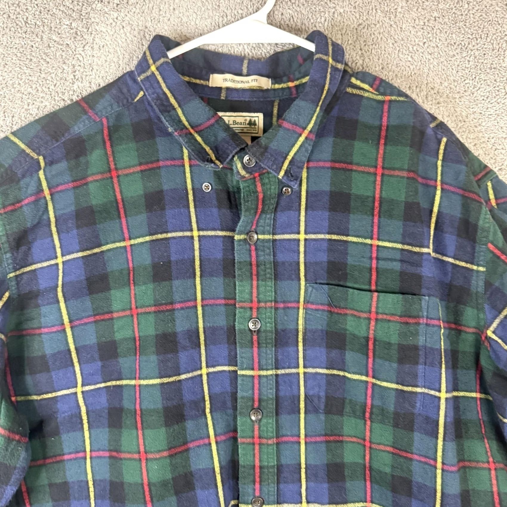 Vintage L.L.Bean Shirt Mens 2XLT Tall Green Navy Plaid Flannel Button Front Casual Size US XXL / EU 58 / 5 - 6 Thumbnail