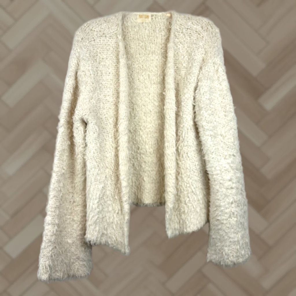 P.E Nation Nation LTD Cardigan Sweater Women L Ivory Bell Sleeve Open Front Frayed Hem Velvet Casual Vintage: No (Top) Size L / US 10 / IT 46 - 1 Thumbnail