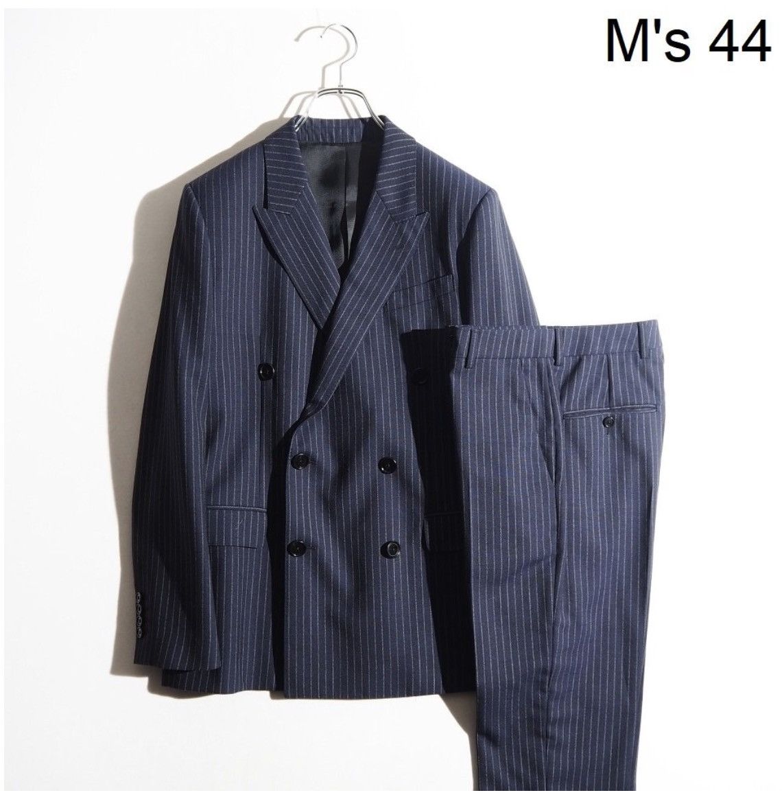 Celine × Hedi Slimane 22SS Double Breasted Navy Chalk Stripe Suit Wool Rectangle Size 44R - 1 Thumbnail