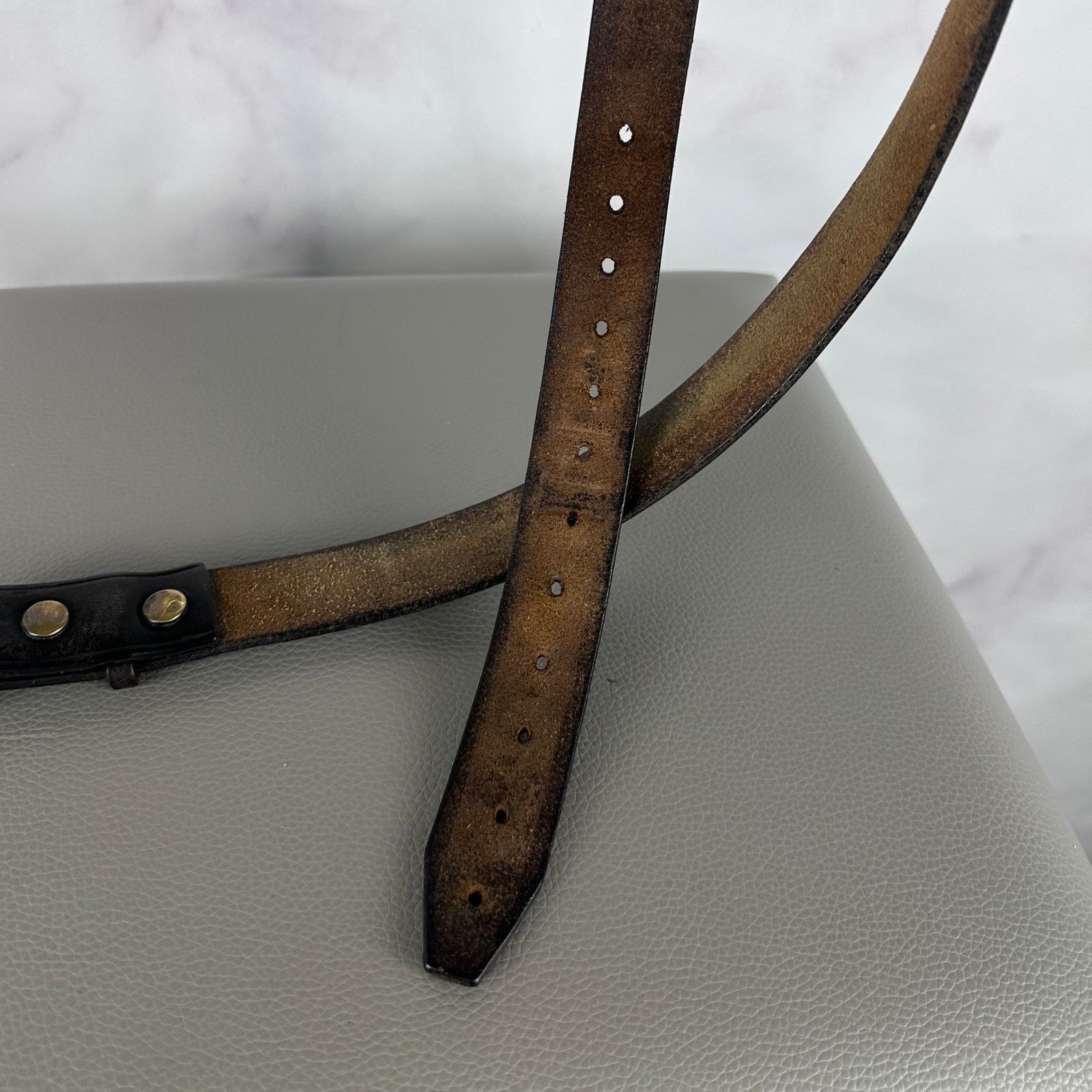 Vintage Vintage Leather Belt & Brass Buckle Size 38 - 4 Thumbnail