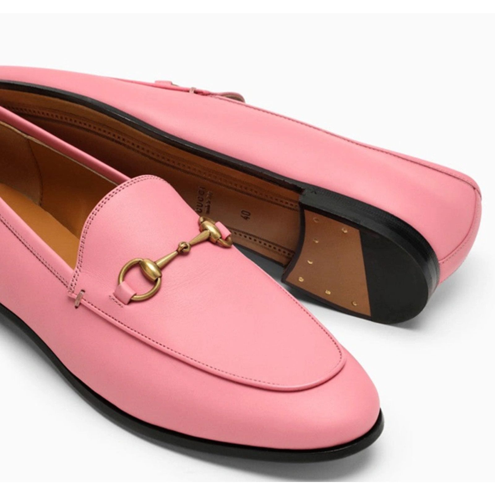 Gucci Gucci Jordaan Butterfly Pink Leather Gold Horsebit Mule Size US 7.5 / IT 37.5 - 5 Thumbnail