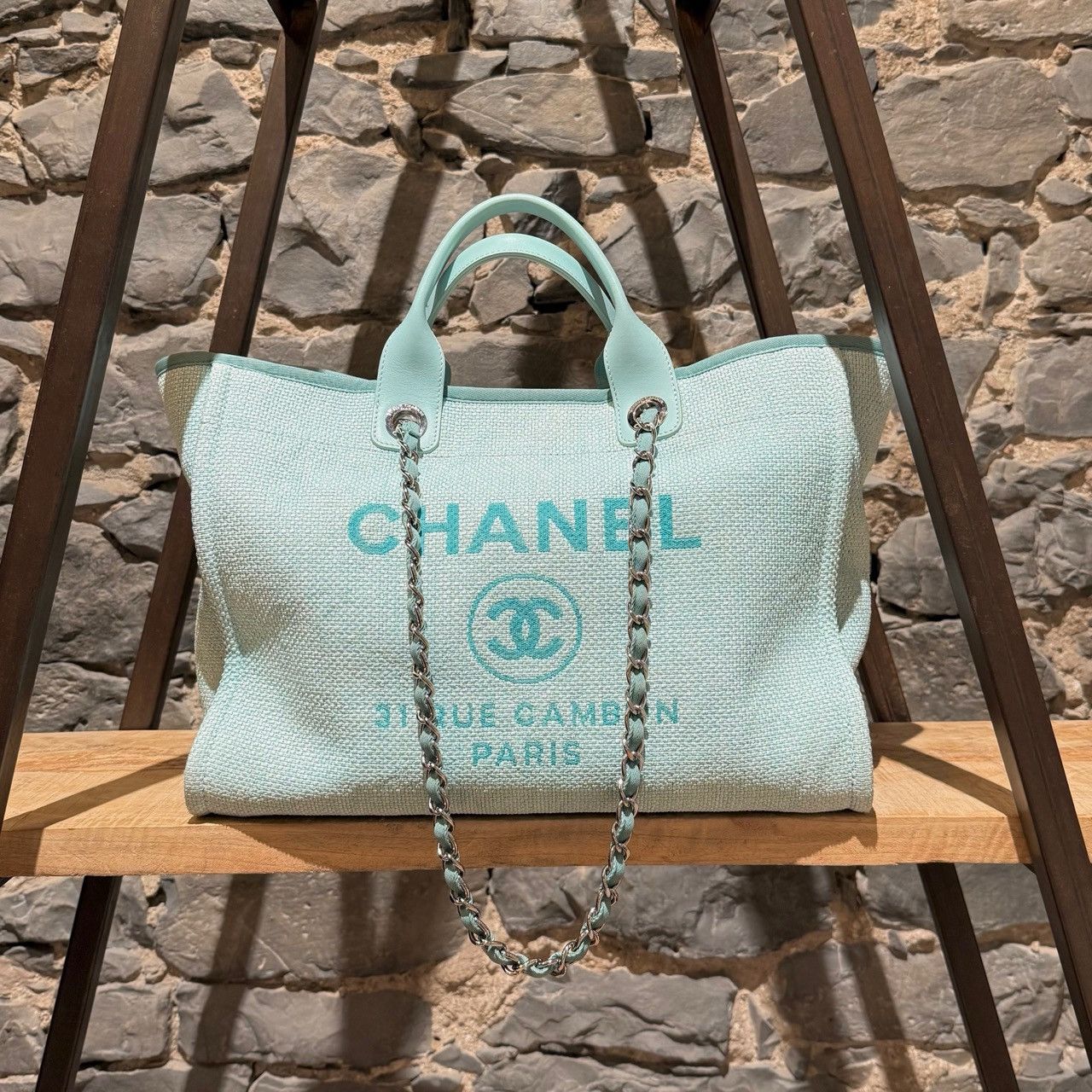 Chanel Chanel Turquoise Woven Straw Large Deauville Tote Bag Size ONE SIZE - 1 Thumbnail