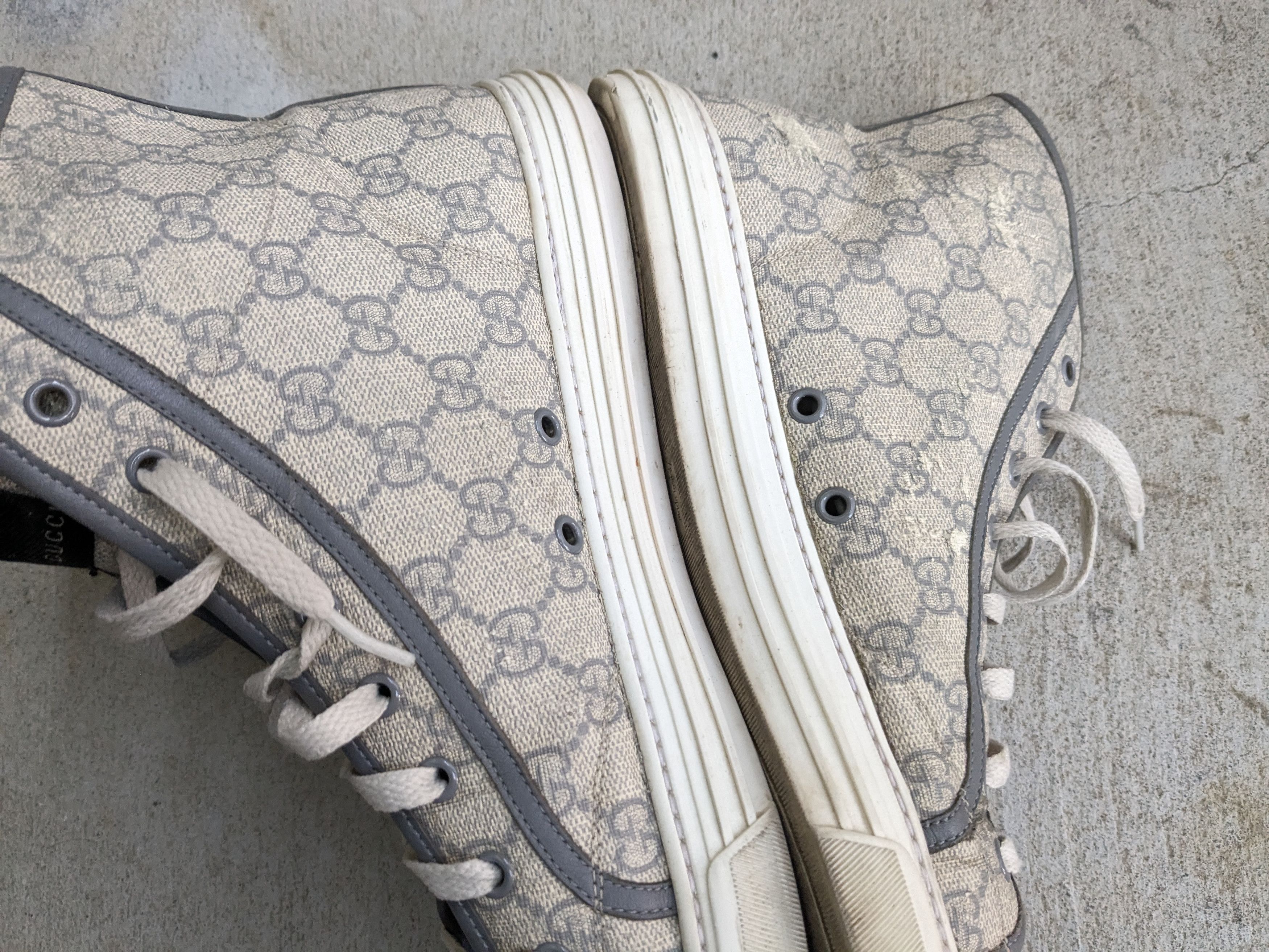 Gucci Gucci Monogram Sneakers 12.5 Canvas Gray White High Size US 12.5 / EU 45-46 - 14 Thumbnail