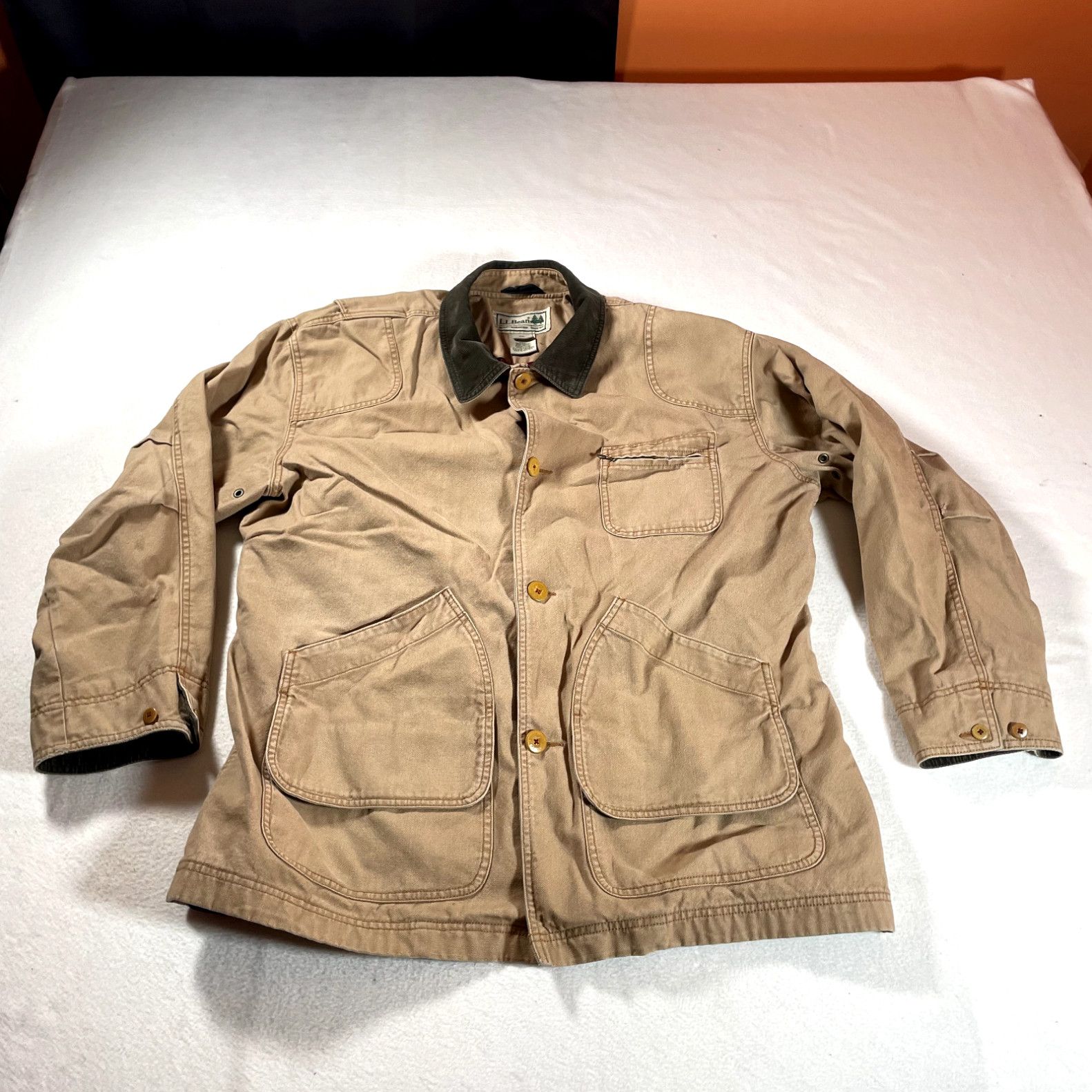 image of Vintage Ll Bean Jacket Mens 2Xl Brown Canvas Barn Chore Coat Plaid Lined Top in White