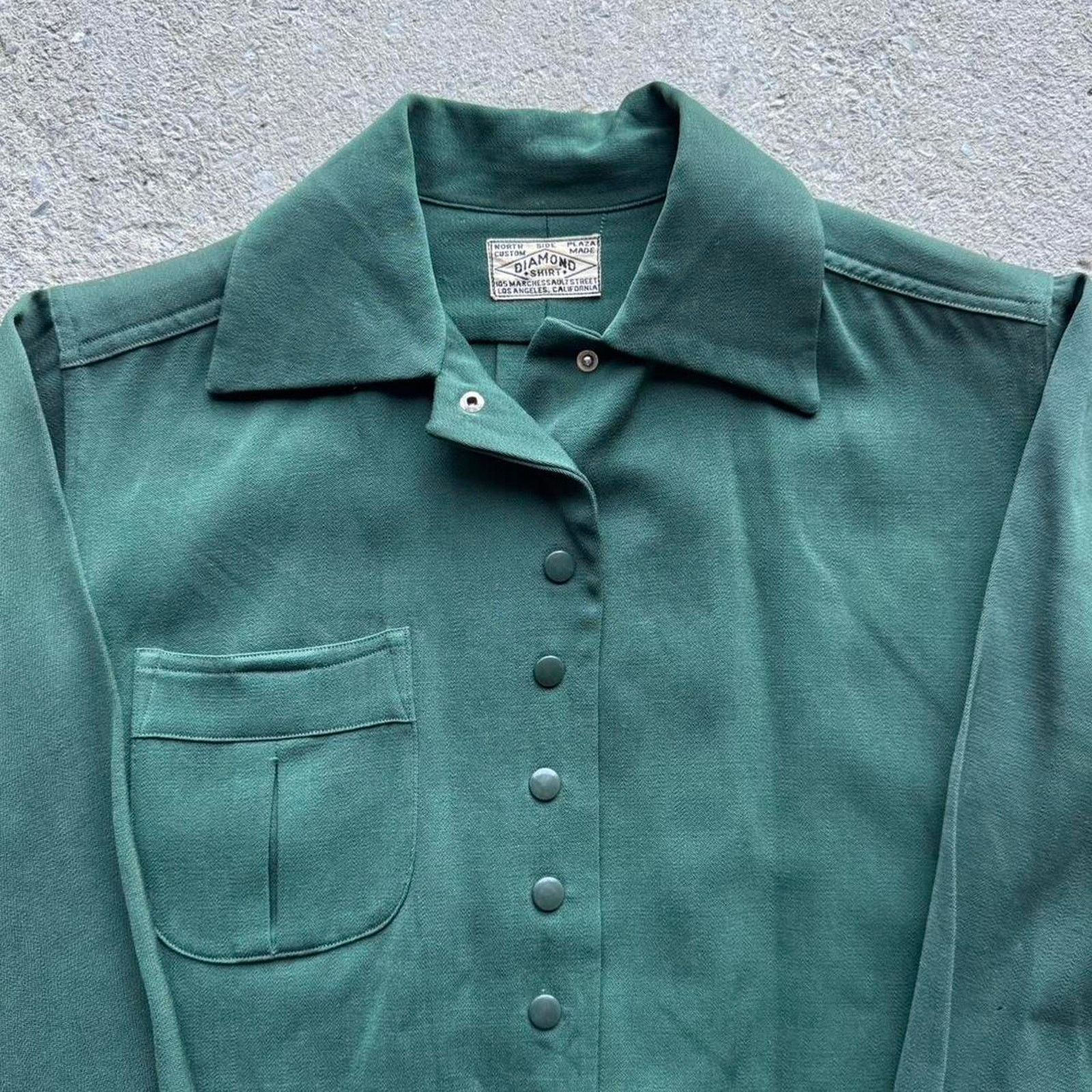 Vintage 1940s True Vintage Gaberdine Rockabilly Snap Button Up Shirt Size US S / EU 44-46 / 1 - 1 Thumbnail