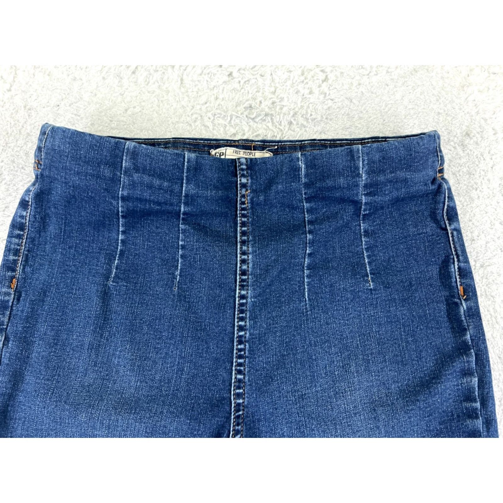 Free People Free People Jeans Womens 29 Blue Denim Flared Pull On 29x24 Distressed Stretch Pocket 5-Pocket Regular Cotton Blend Size 29" - 4 Thumbnail