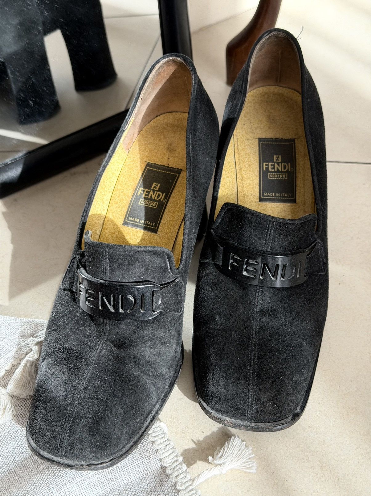 Fendi Vintage FENDI Black Suede Loafer Pumps – Square Toe Size US 7 / IT 37 - 3 Thumbnail