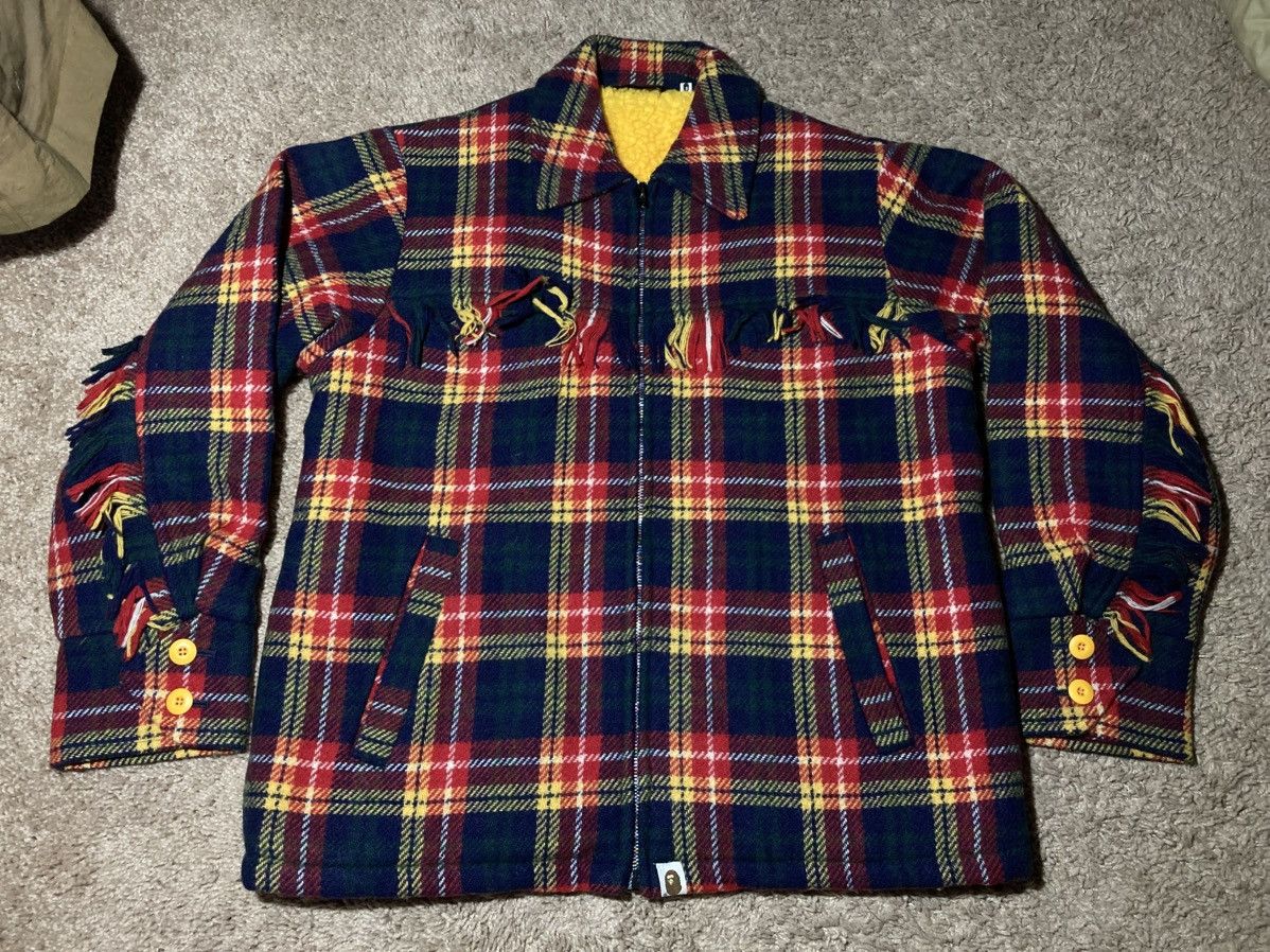 Bape 1998 Bape Check Fringe Western Jacket Fleece Plaid Tassel OG Size US XS / EU 42 / 0 - 1 Thumbnail