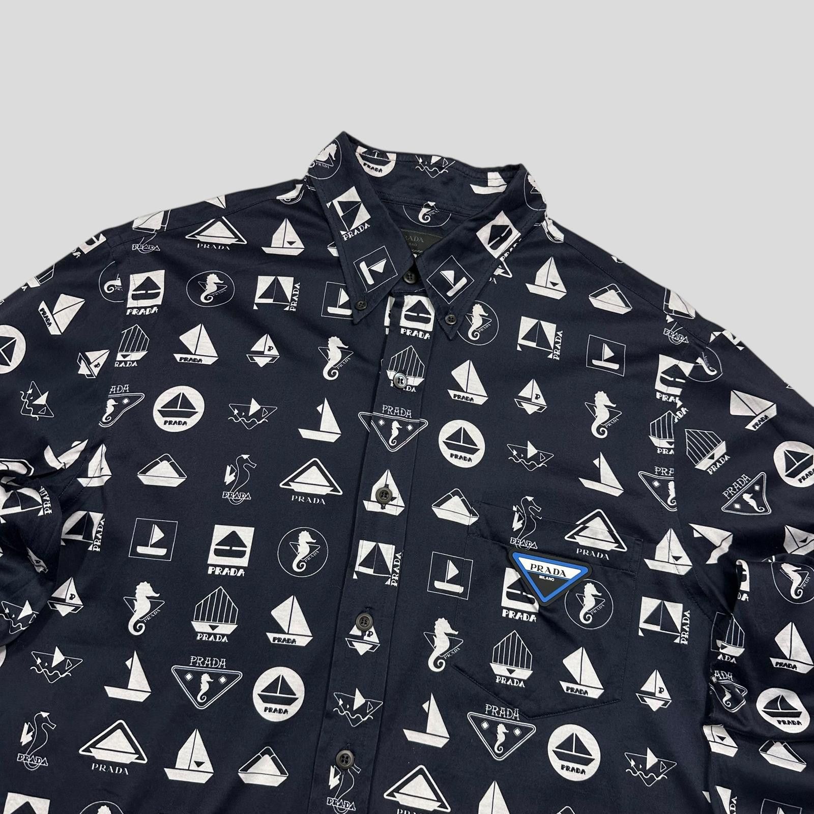 Prada Prada 2018 Rubber Race Logo Sailing Print Shirt - M Size US M / EU 48-50 / 2 - 2 Thumbnail